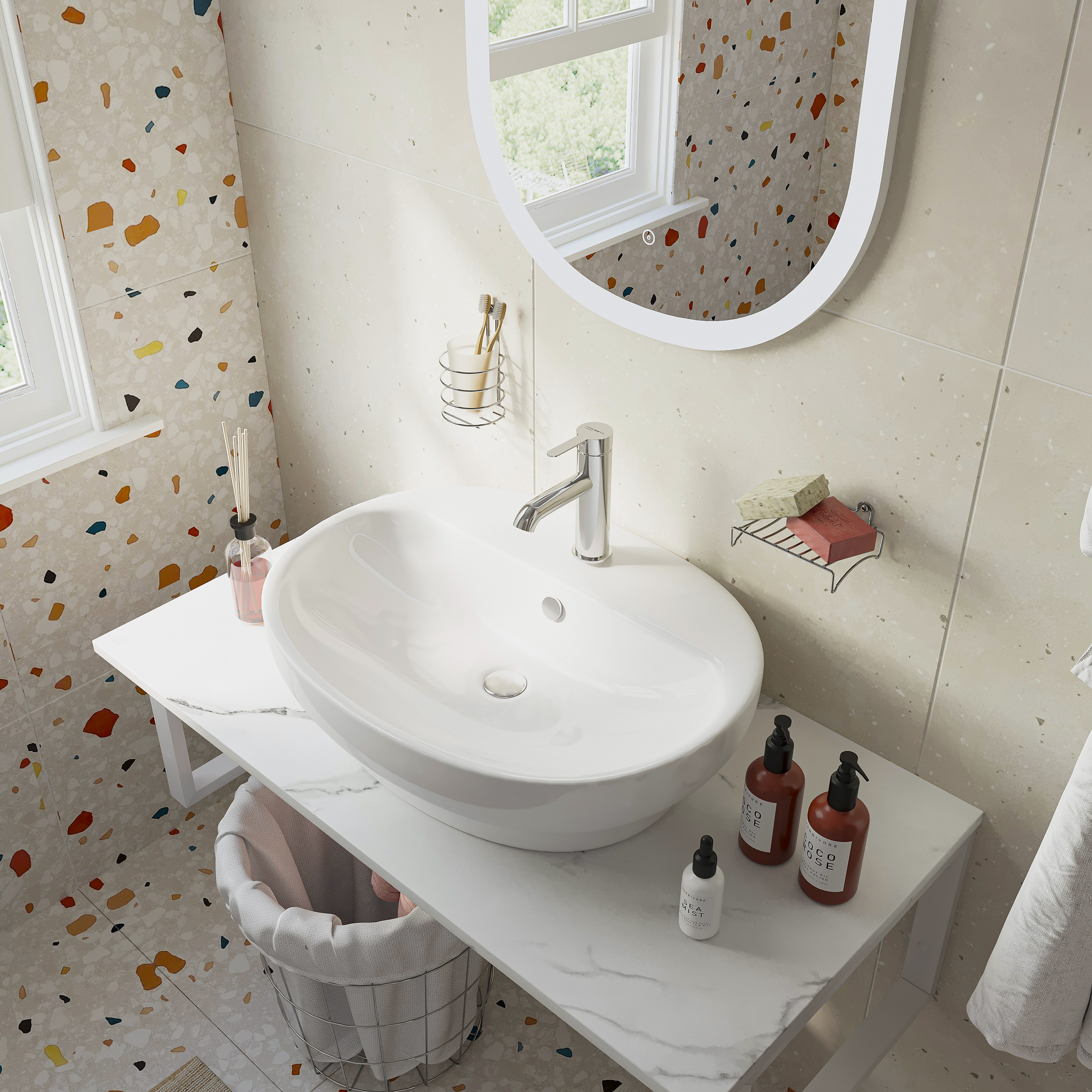 Мебель для ванной комнаты DIWO Элиста 100 белый мрамор, с раковиной Самара 0116 купить в Тамбове