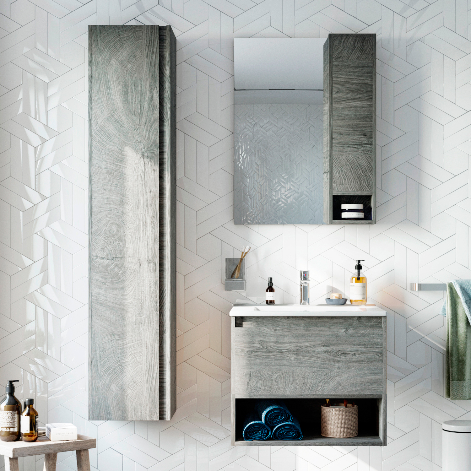 Мебель для ванной комнаты STWORKI Карлстад 60 дуб рошелье, в стиле лофт, подвесная (комплект, гарнитур)