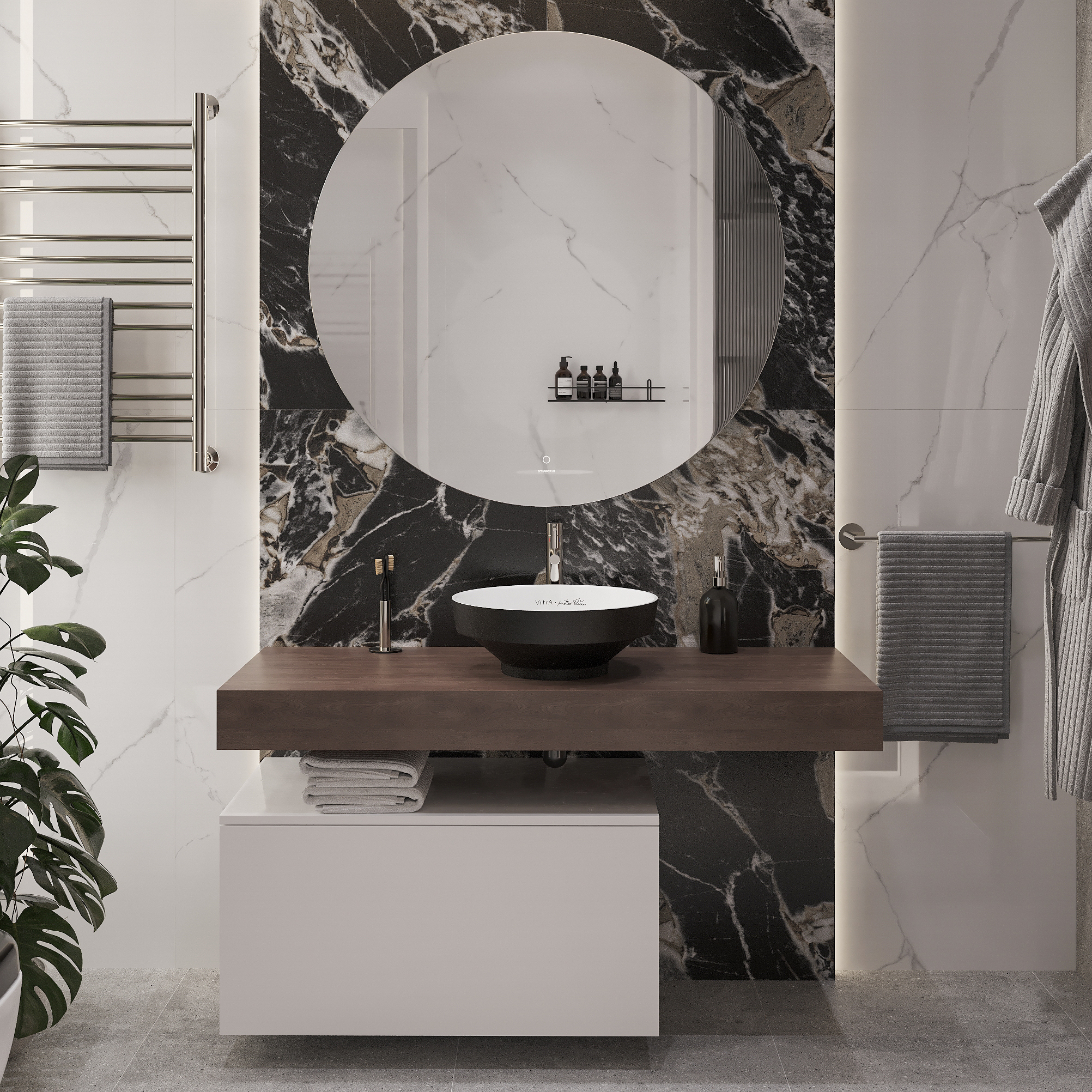 Мебель для ванной STWORKI Ольборг 120 столешница дуб карпентер, без отверстий, с тумбой 80, с раковиной Vitra Water jewels