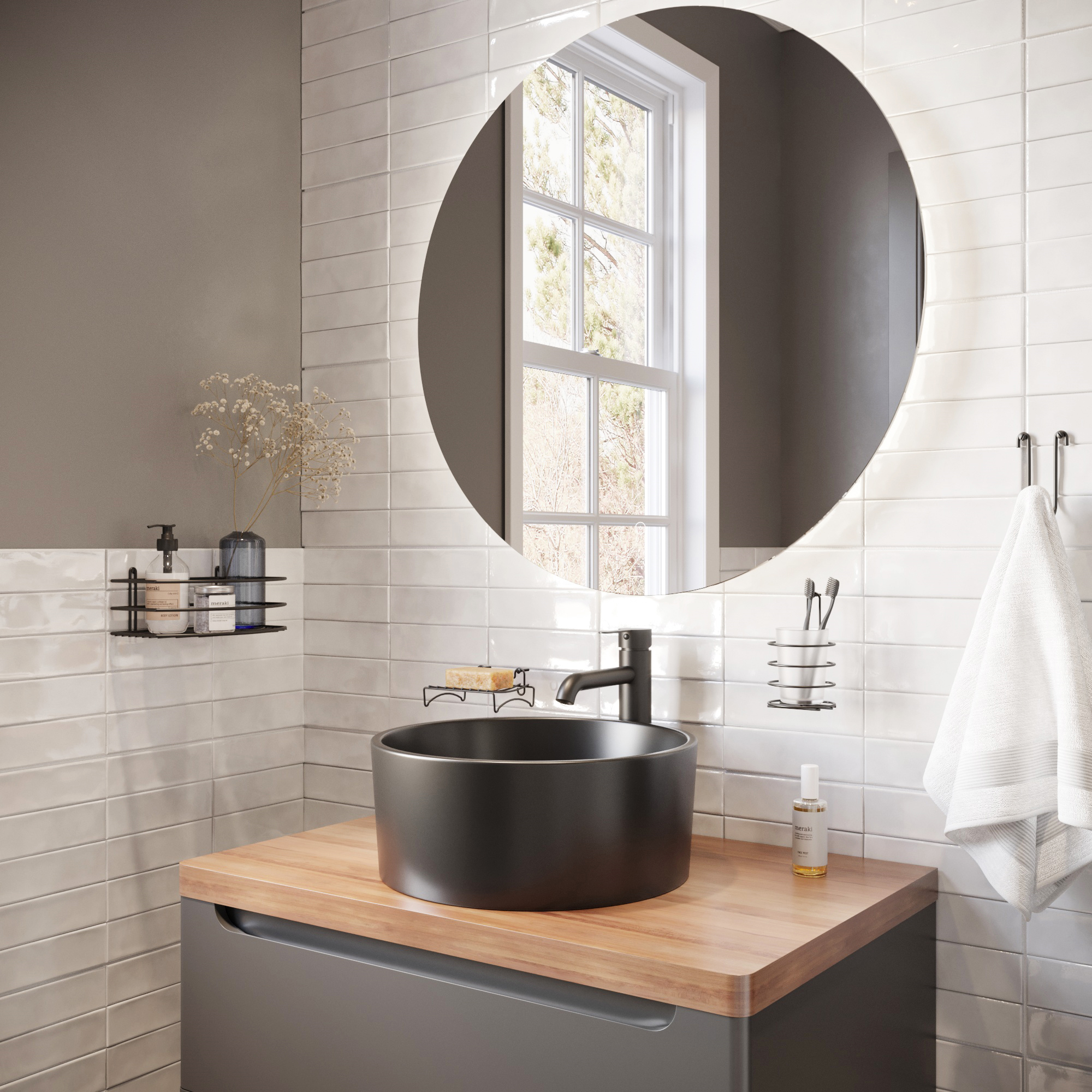 Мебель для ванной комнаты STWORKI Берген 80 серая с темной столешницей, с раковиной на выбор купить в Тамбове