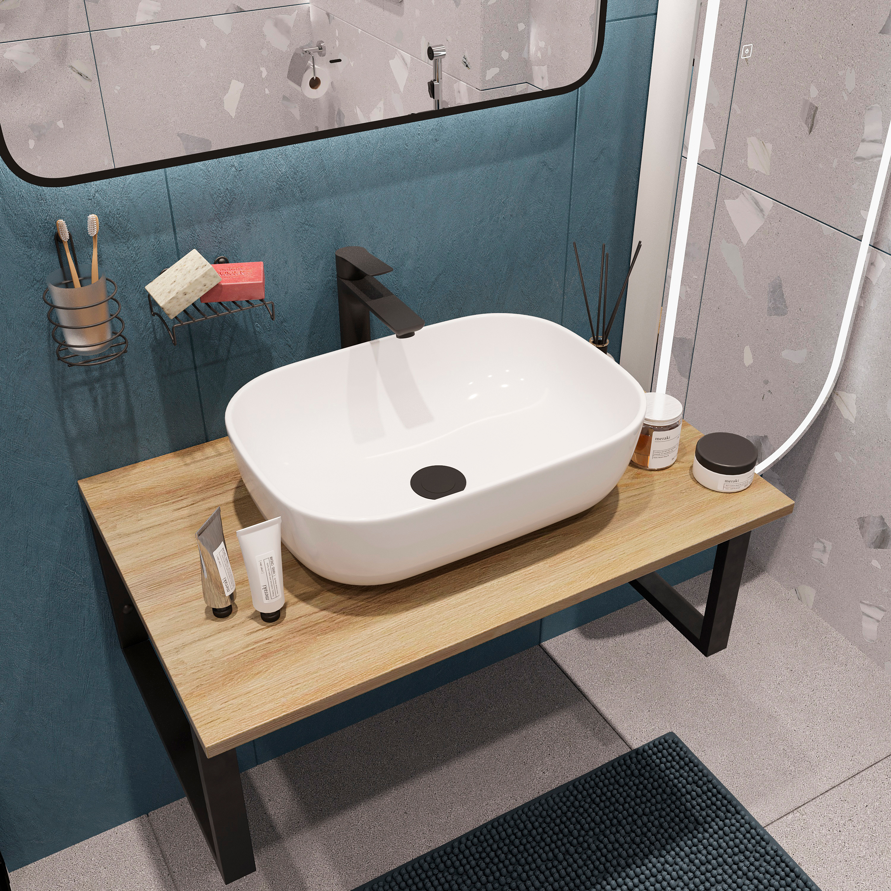 Мебель для ванной комнаты DIWO Элиста 80 светлое дерево, с раковиной Moduo 50 Square купить в Тамбове