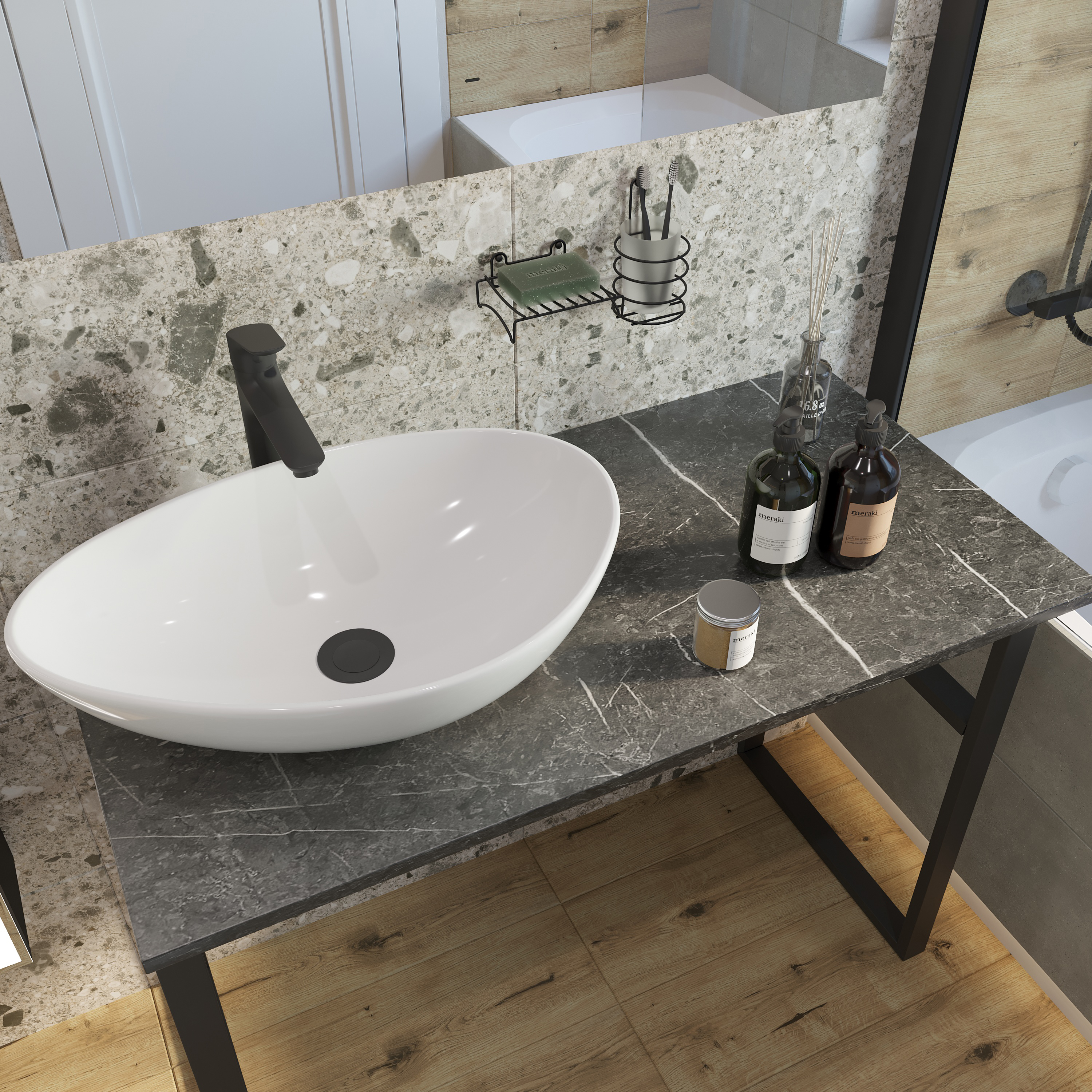 Мебель для ванной комнаты DIWO Элиста 100 чёрный мрамор, с раковиной Moduo 55 Leaf купить в Тамбове