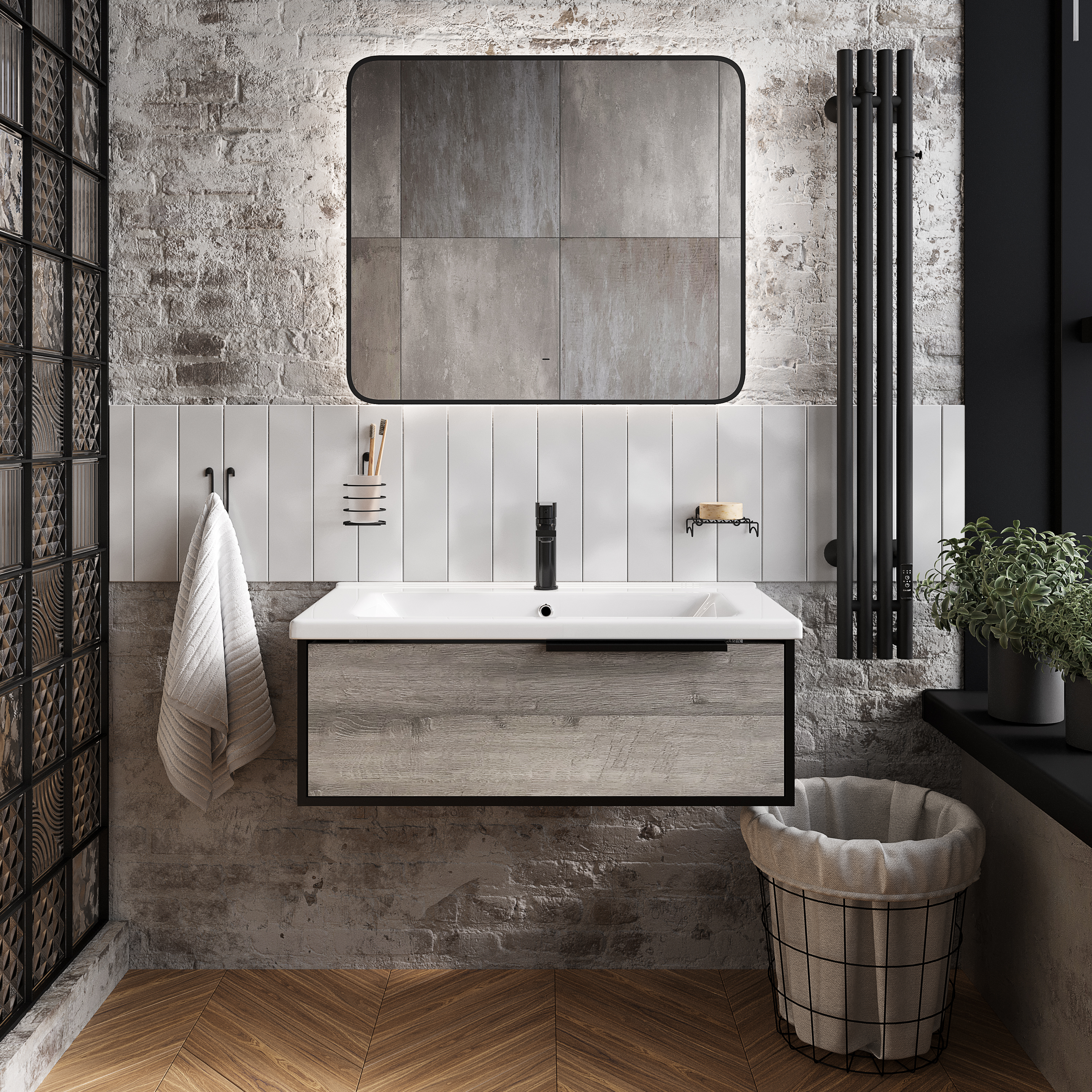 Мебель для ванной комнаты STWORKI Брамминг 85, подвесная, дуб шерман серый