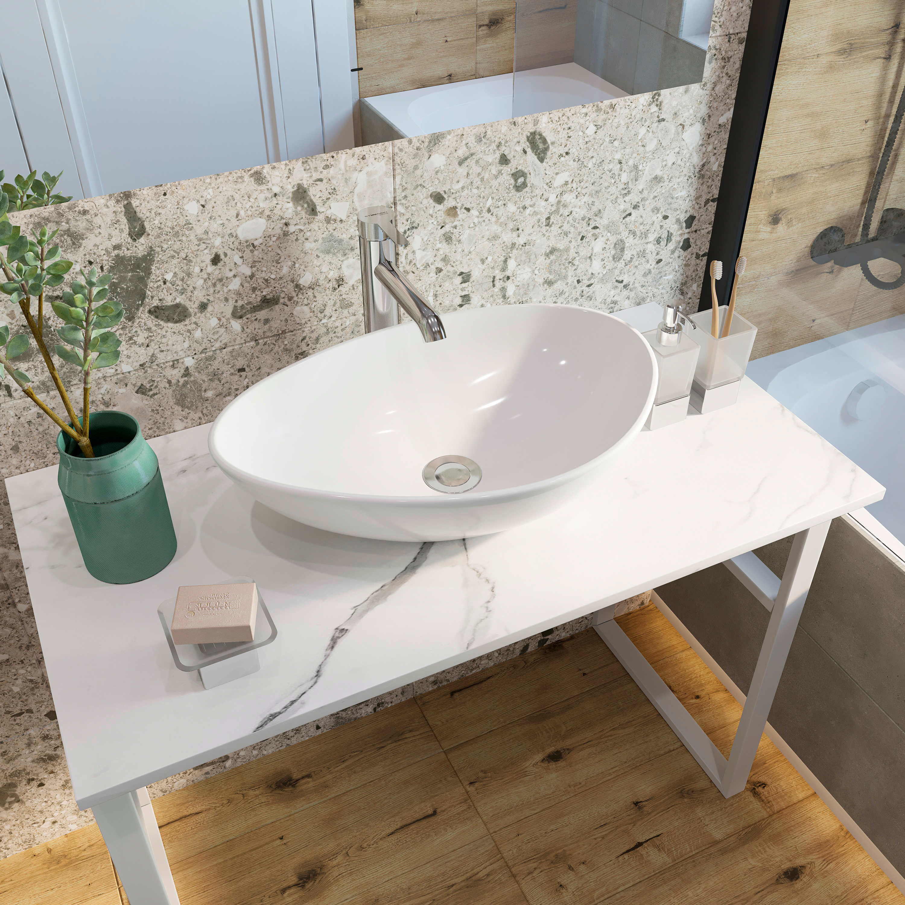 Мебель для ванной комнаты DIWO Элиста 100 белый мрамор, с раковиной Moduo 55 Leaf купить в Тамбове