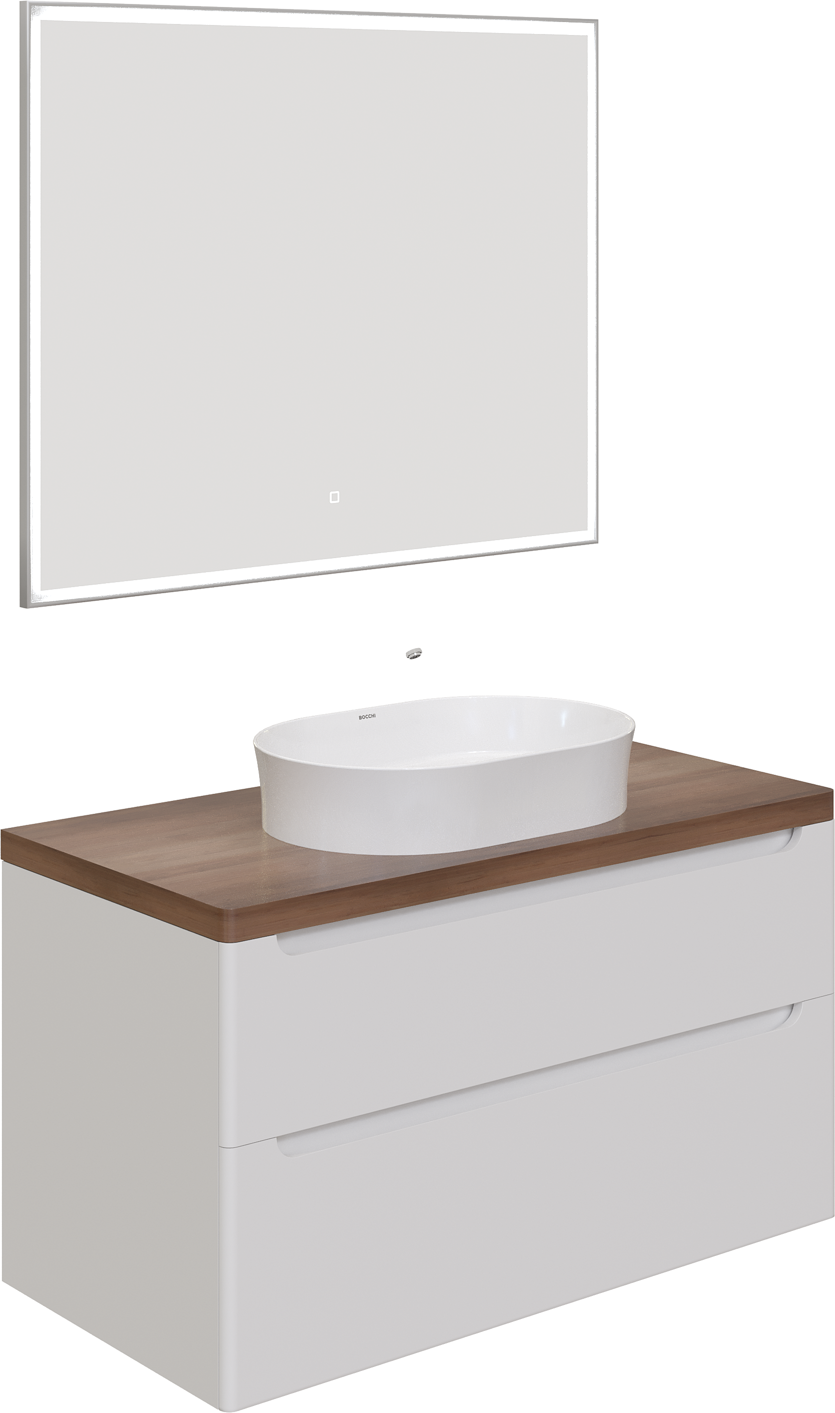 Мебель для ванной комнаты STWORKI Берген 100 белая с темной столешницей, раковина Bocchi Sottile 1521-001-0125