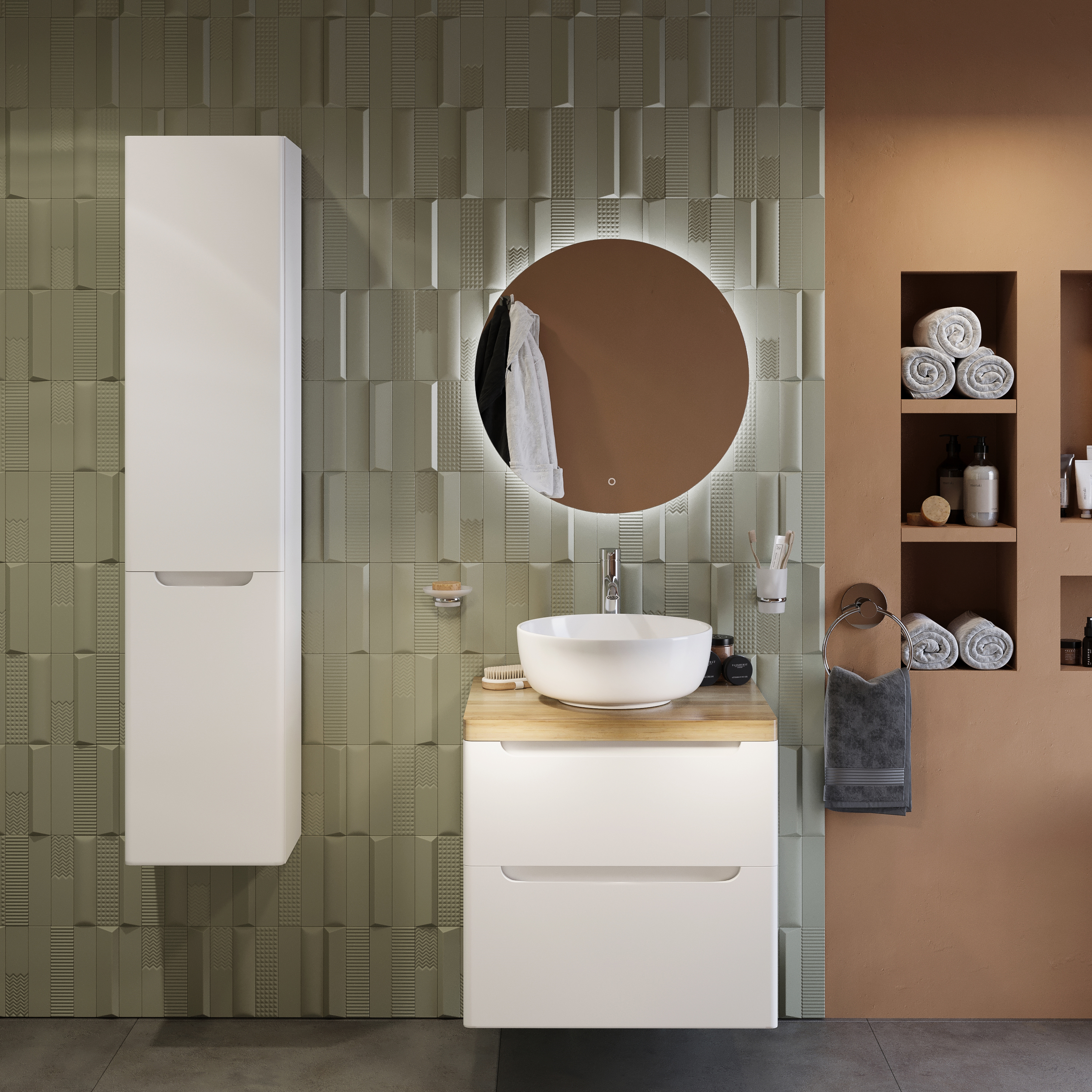 Мебель для ванной комнаты STWORKI Берген 60 белая со светлой столешницей, раковина Moon 1