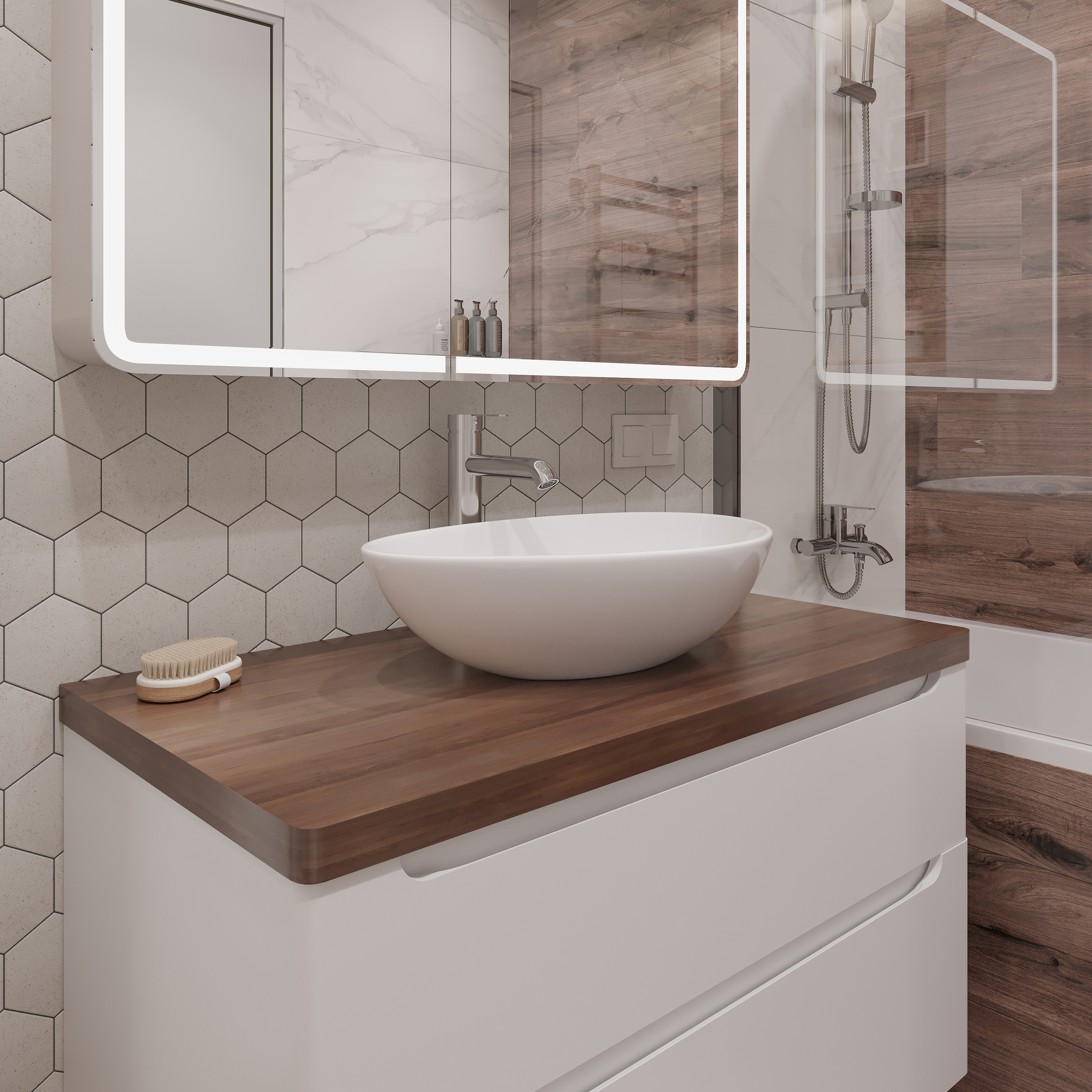 Мебель для ванной комнаты STWORKI Берген 100 белая с темной столешницей, раковина Moduo 55 Leaf купить в Тамбове