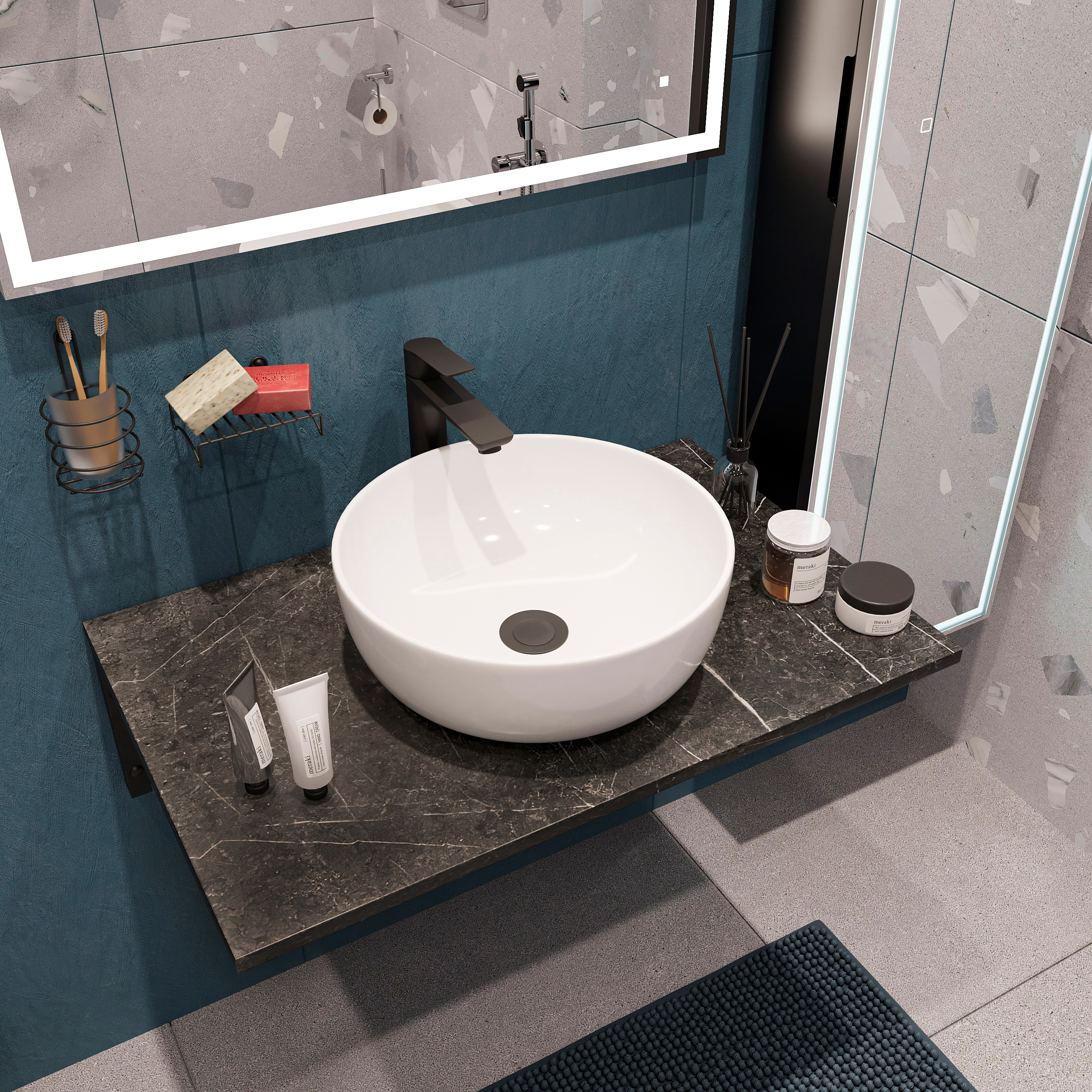 Мебель для ванной комнаты DIWO Элиста 80 чёрный мрамор, с раковиной Moduo 40 RING купить в Тамбове