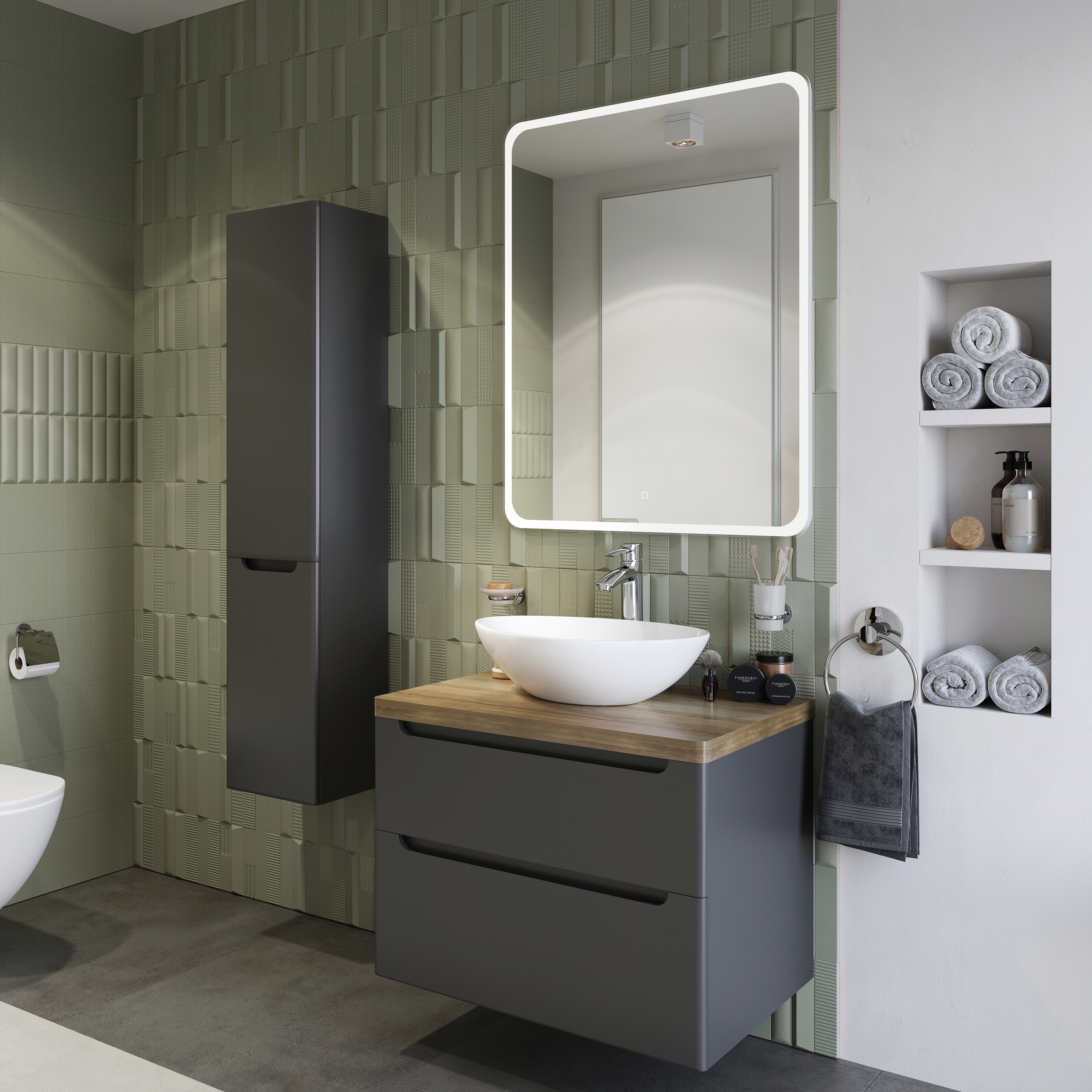 Мебель для ванной комнаты STWORKI Берген 80 серая со светлой столешницей, раковина Moduo 55 Leaf купить в Тамбове