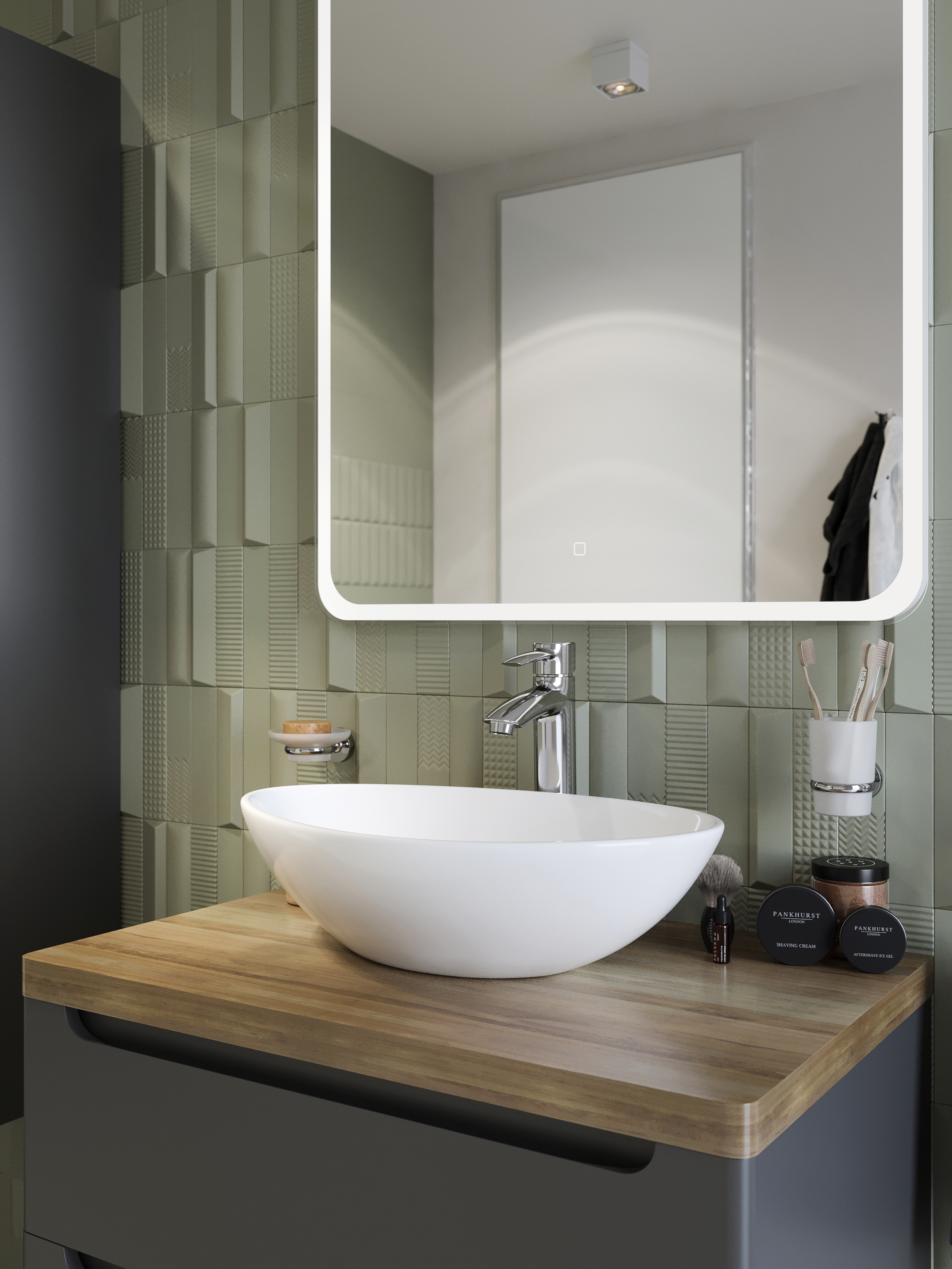 Мебель для ванной комнаты STWORKI Берген 80 серая со светлой столешницей, раковина Moduo 55 Leaf купить в Тамбове