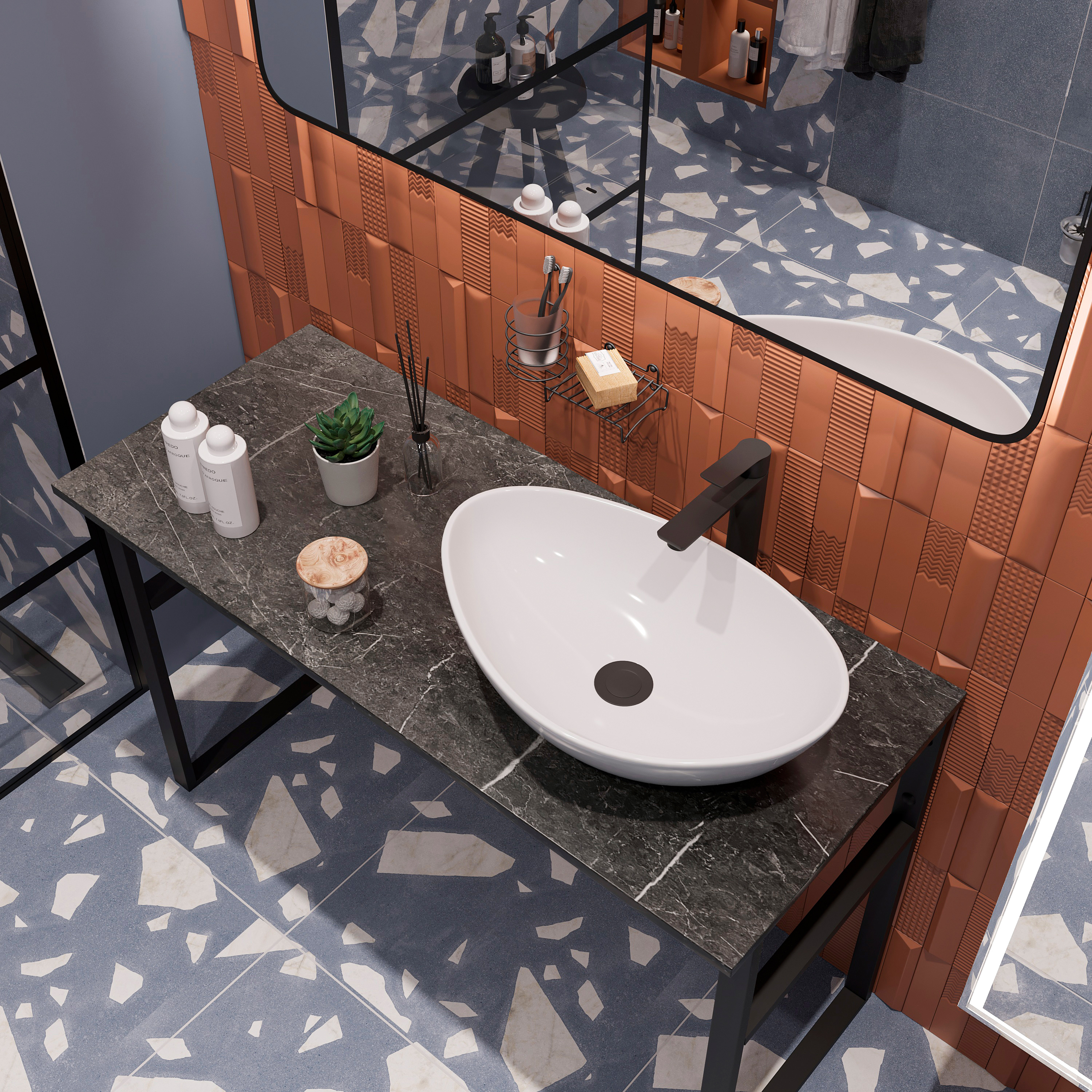 Мебель для ванной комнаты DIWO Элиста 120 чёрный мрамор, с раковиной Moduo 55 Leaf (комплект, гарнитур) купить в Тамбове