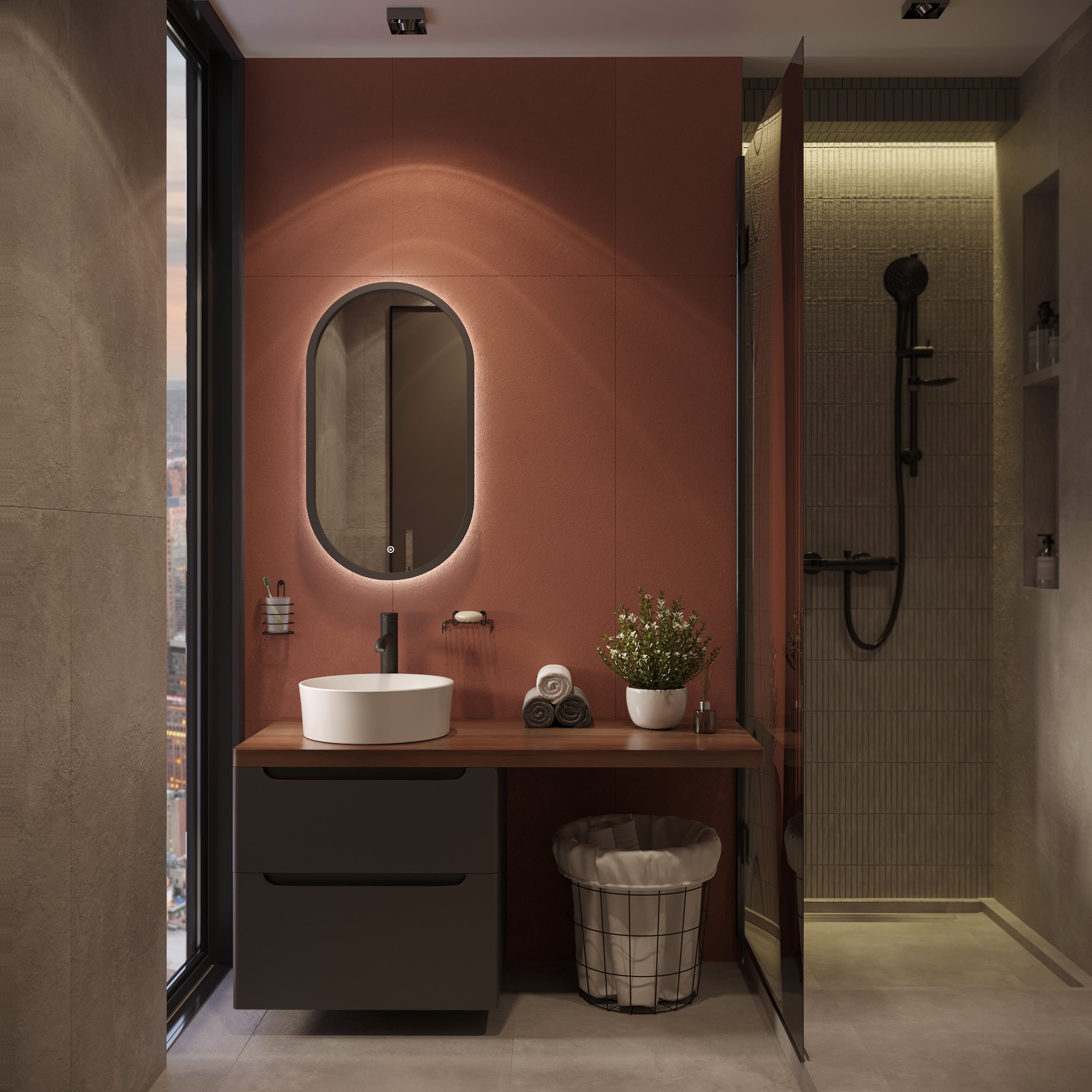 Мебель для ванной комнаты STWORKI Берген 60 серая с темной столешницей 122, Bocchi Vessel 1174-061-0125