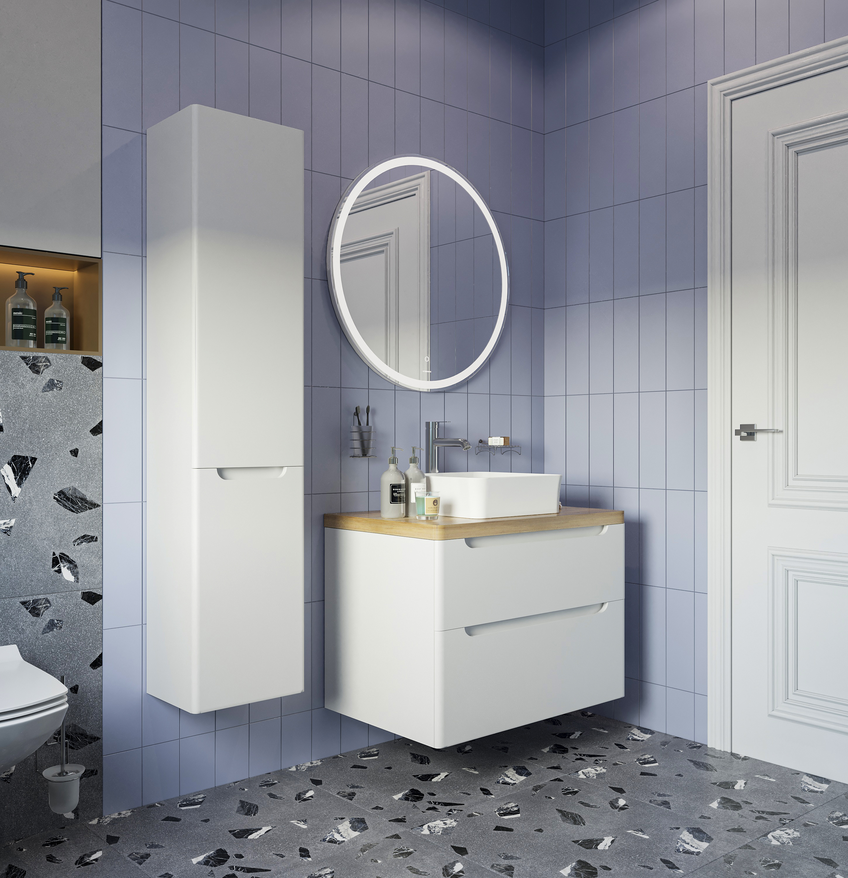 Мебель для ванной комнаты STWORKI Берген 80 белая со светлой столешницей, раковина Sottile 1477-001-0125 купить в Тамбове