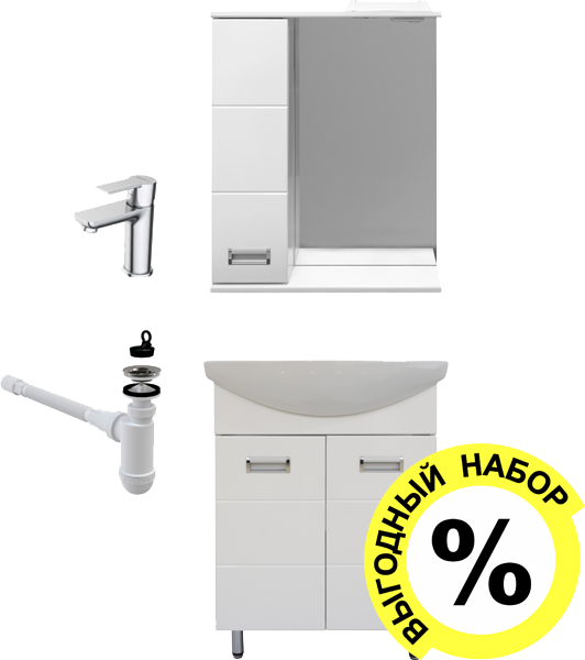 Мебель для ванной DIWO Дмитров 60 + сифон для раковины AlcaPlast + смеситель STWORKI by Damixa