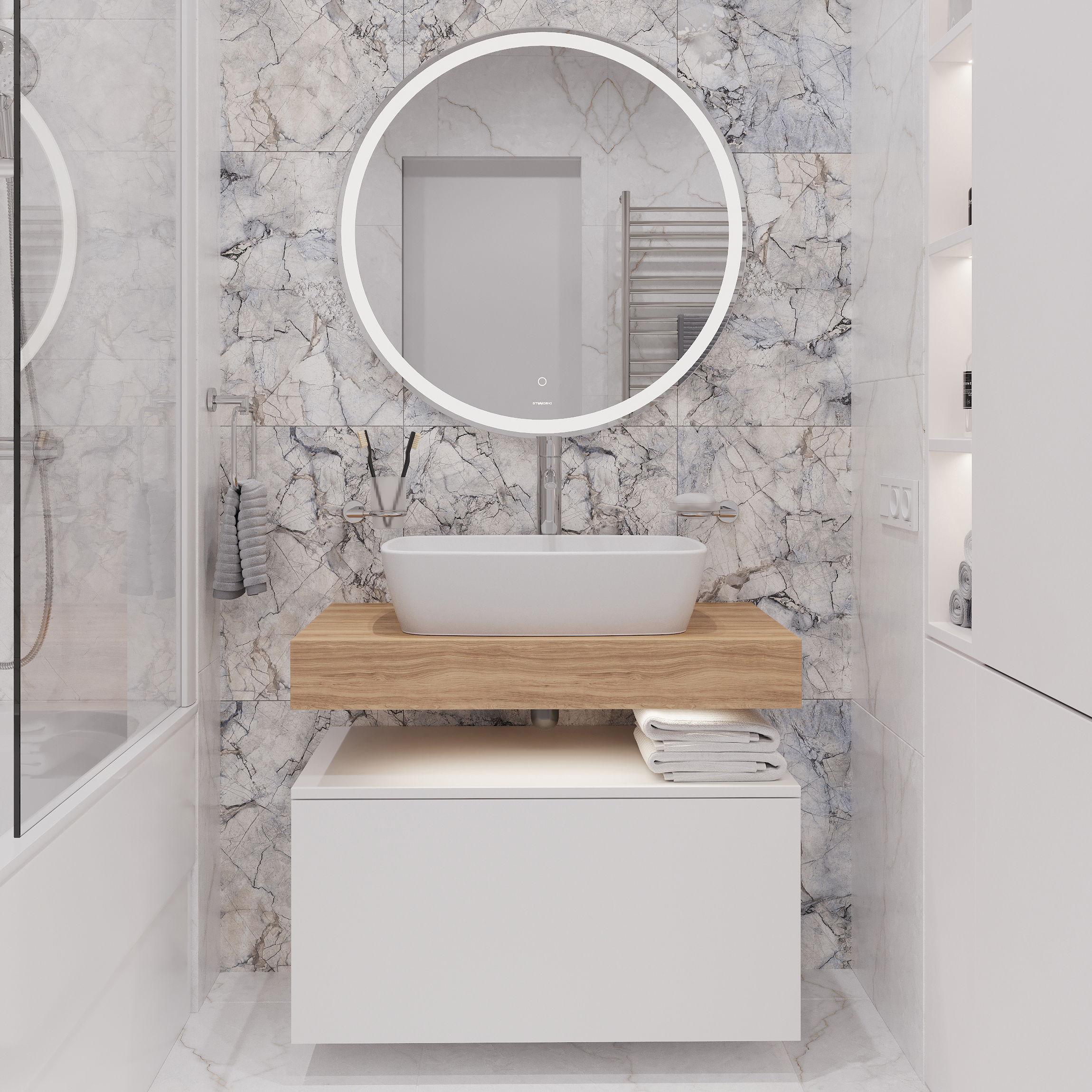 Мебель для ванной STWORKI Ольборг 80 столешница дуб французский, без отверстий, с тумбой 80, с раковиной Vitra Shift