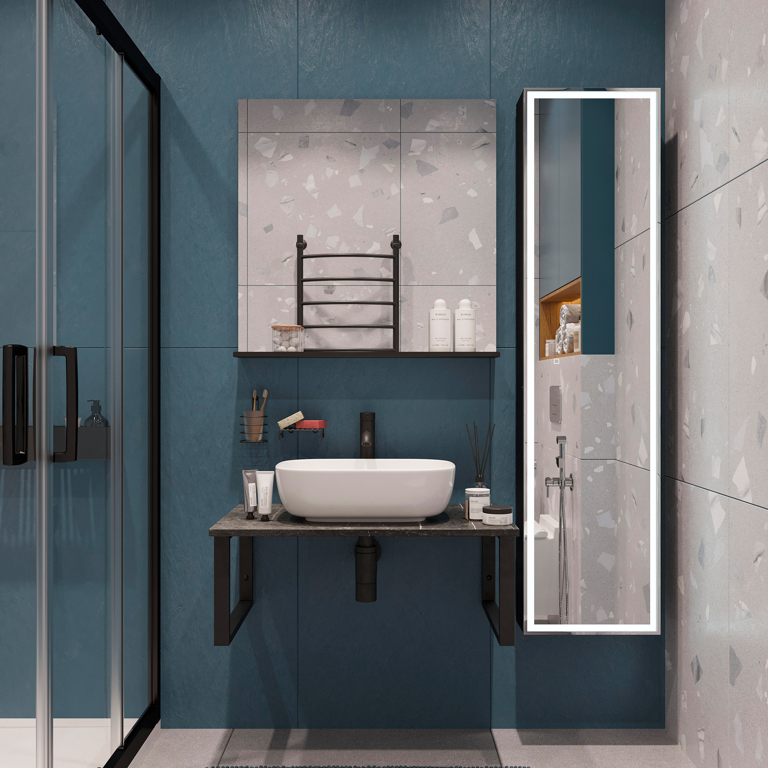 Мебель для ванной комнаты DIWO Элиста 80 чёрный мрамор, с раковиной Moduo 50 Square