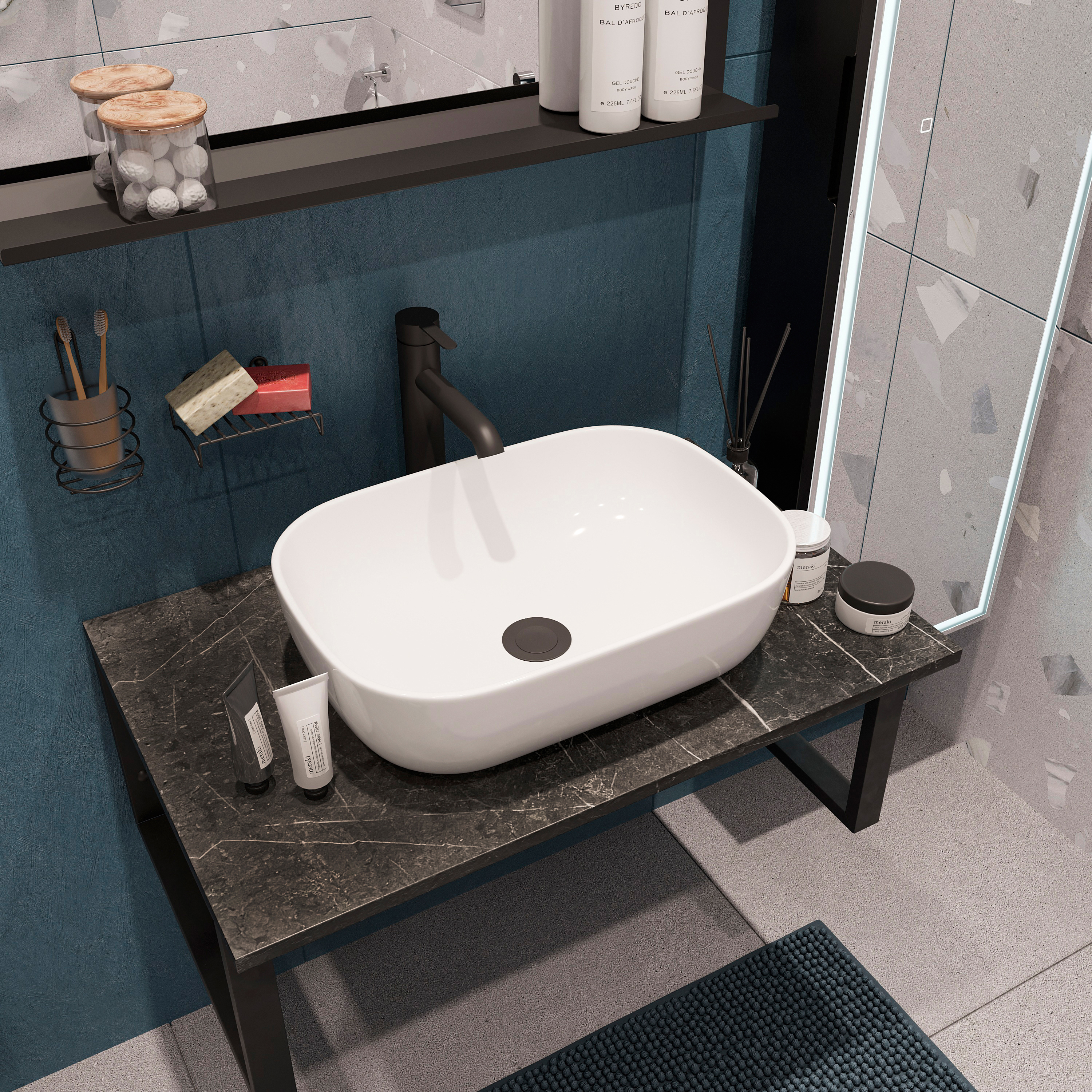 Мебель для ванной комнаты DIWO Элиста 80 чёрный мрамор, с раковиной Moduo 50 Square купить в Тамбове