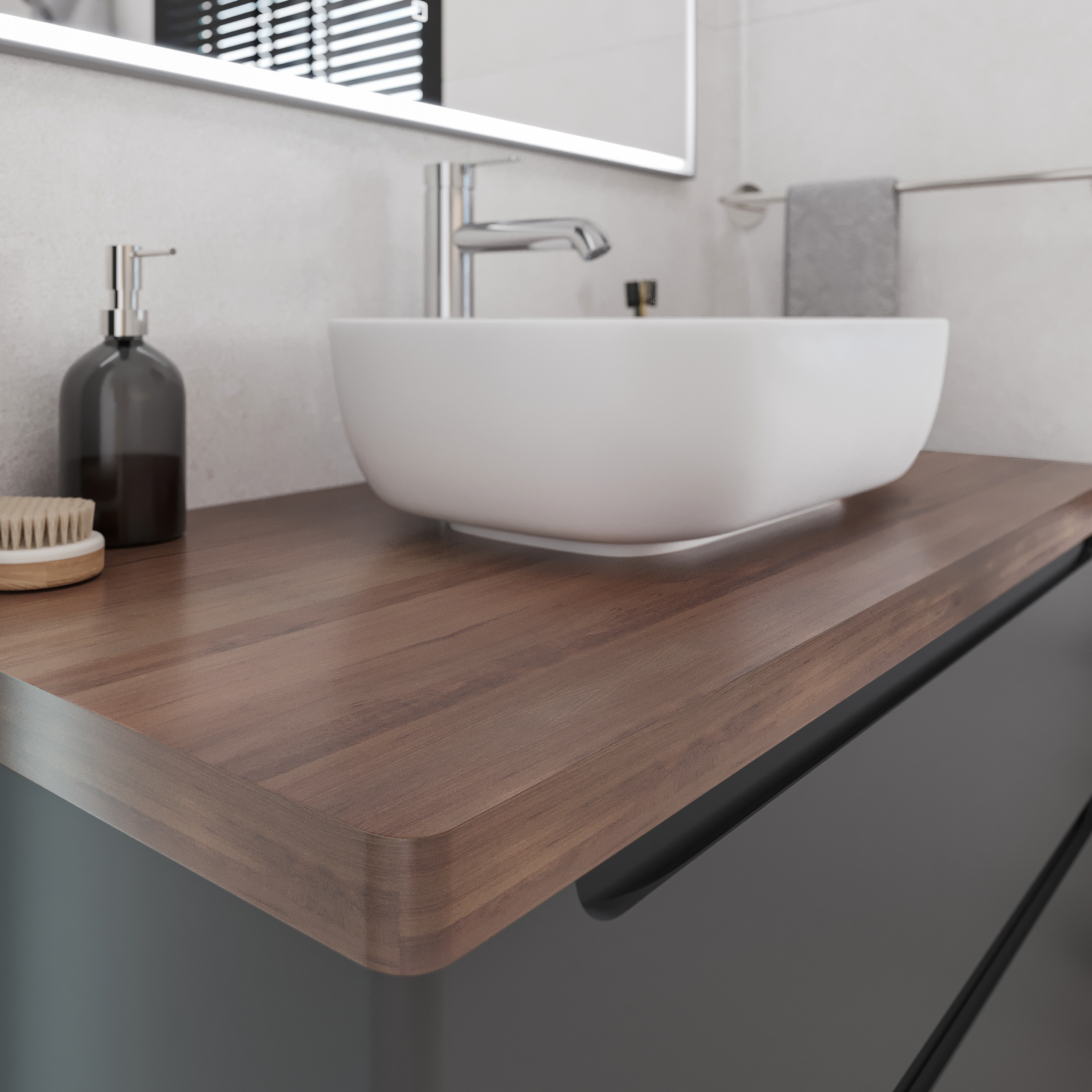 Мебель для ванной комнаты STWORKI Берген 100 серая с темной столешницей, раковина Moduo 50 Square купить в Тамбове