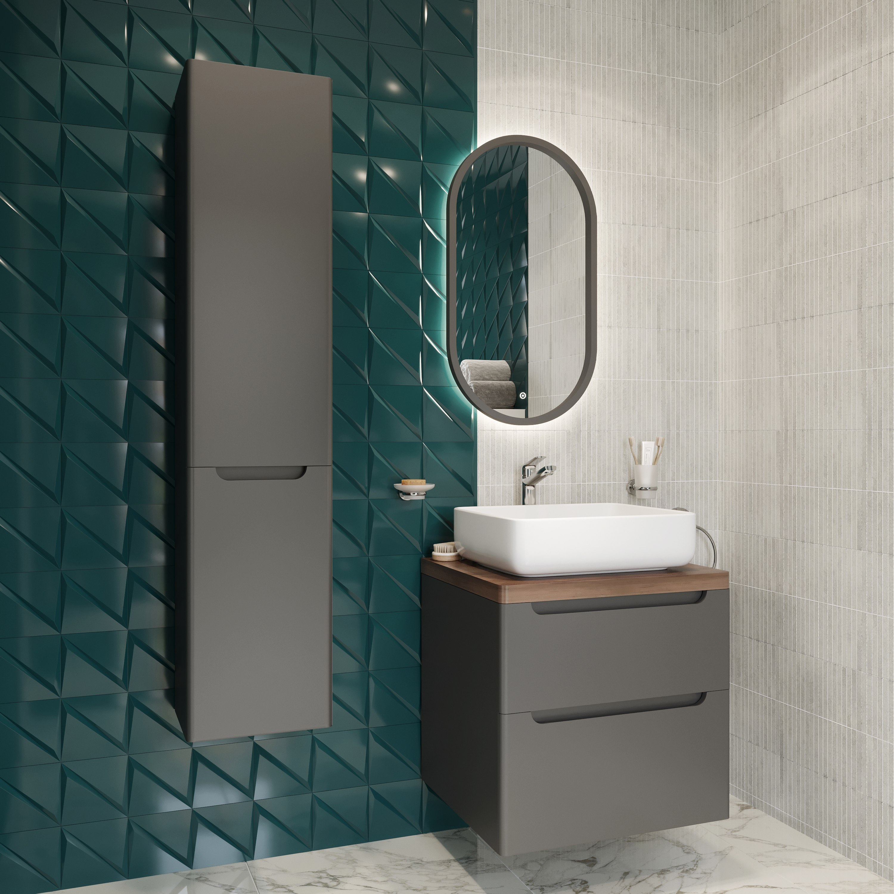 Мебель для ванной комнаты STWORKI Берген 60 серая со светлой столешницей купить в Тамбове