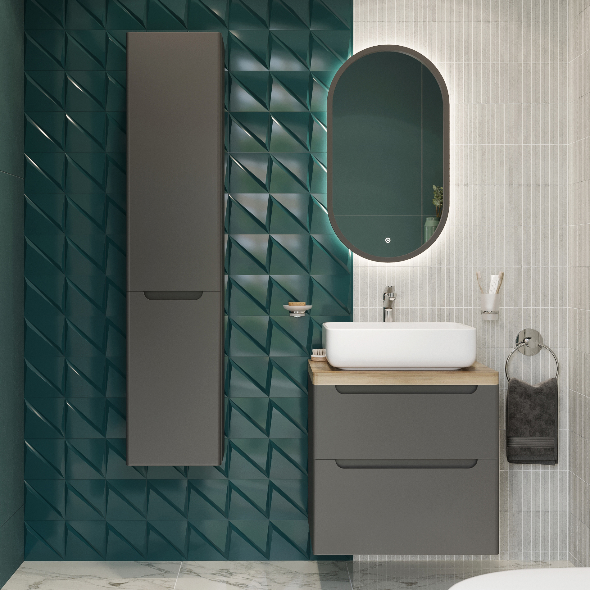 Мебель для ванной комнаты STWORKI Берген 60 серая со светлой столешницей