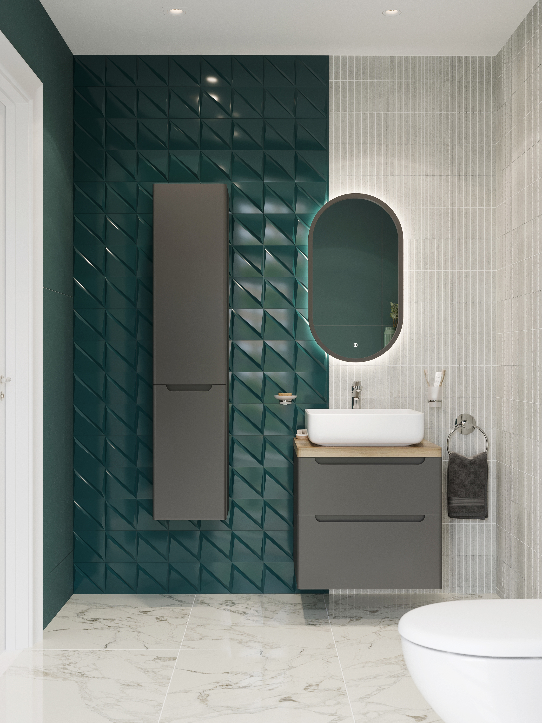 Мебель для ванной комнаты STWORKI Берген 60 серая со светлой столешницей купить в Тамбове