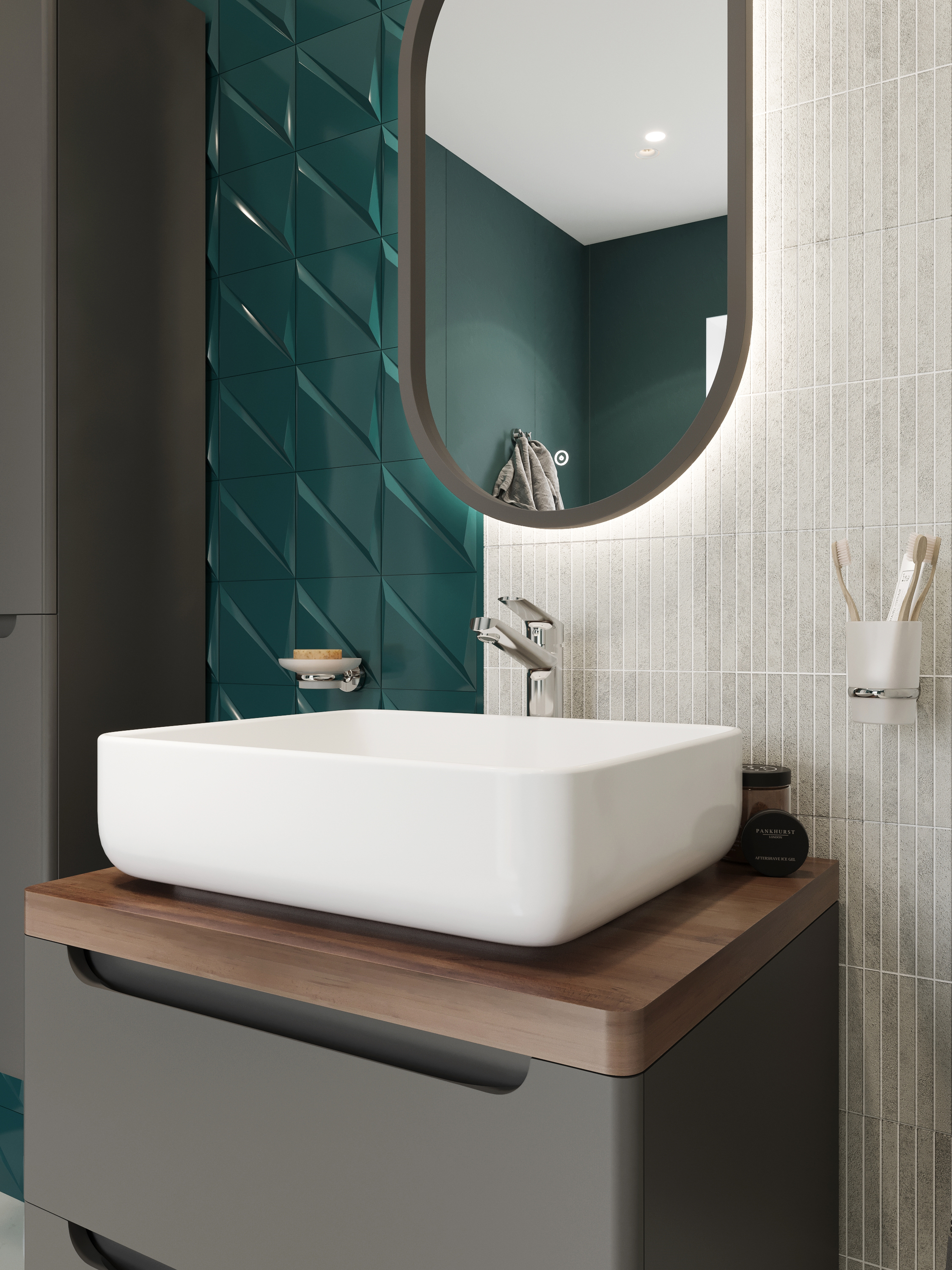 Мебель для ванной комнаты STWORKI Берген 60 серая со светлой столешницей купить в Тамбове