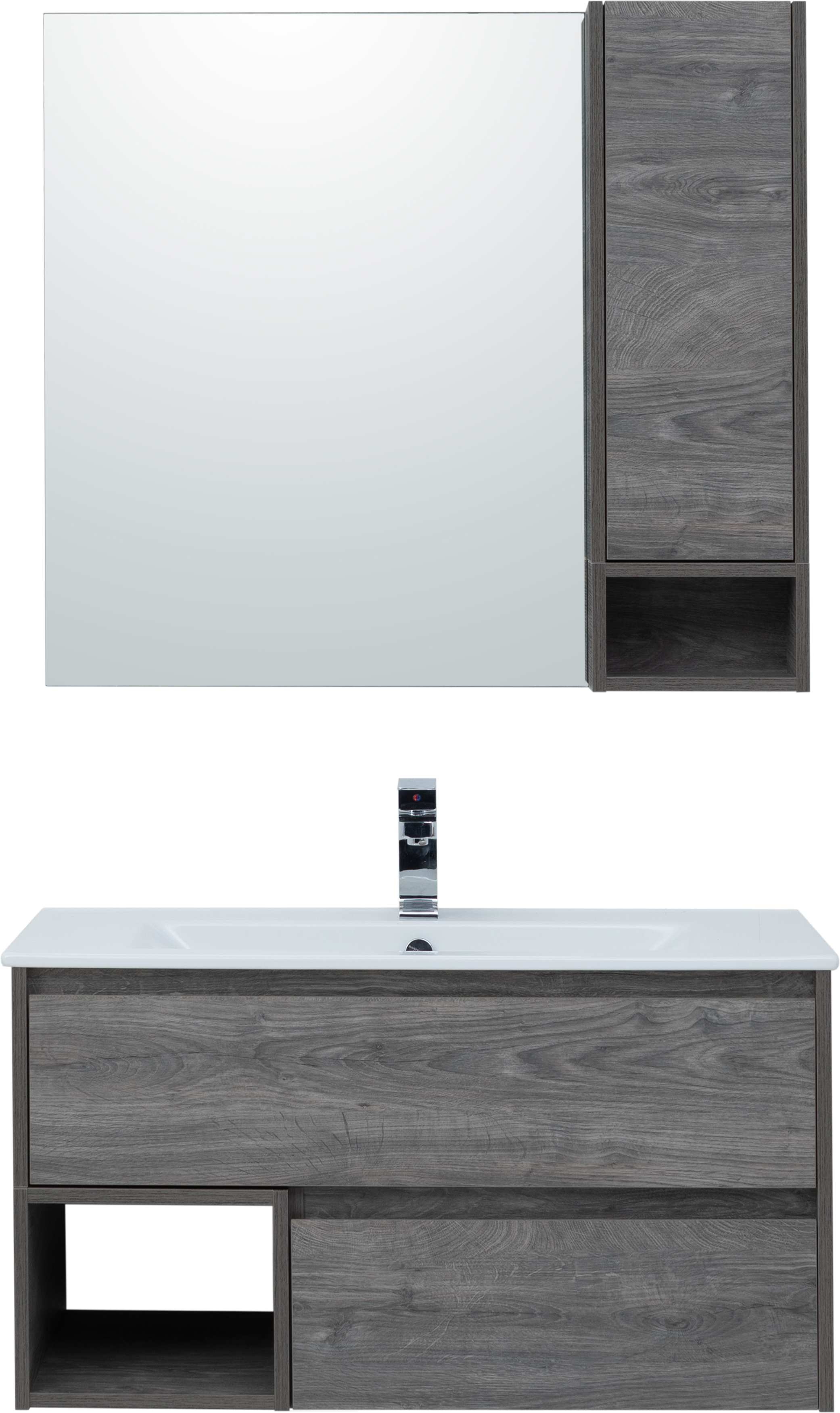 Мебель для ванной комнаты STWORKI Карлстад 90 дуб рошелье, в стиле лофт, серая (комплект, гарнитур)