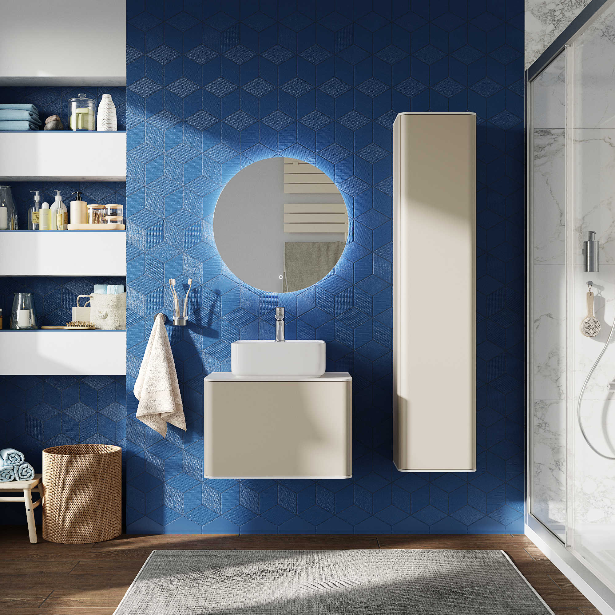 Мебель для ванной комнаты STWORKI Ноттвиль 60 бежевый шелк, без отверстия под смеситель, подвесная (комплект, гарнитур)