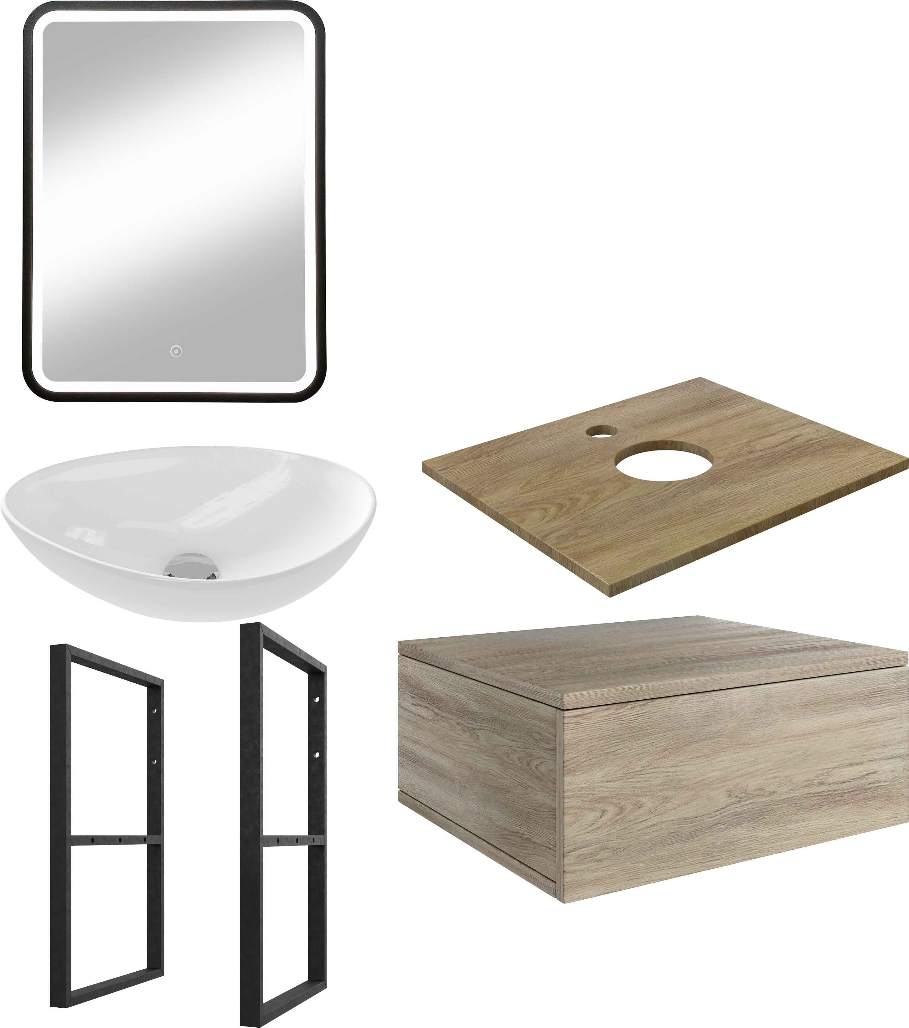 Мебель для ванной комнаты DIWO Элиста 60 светлое дерево, столешница светлое дерево с раковиной Moduo 55 Leaf