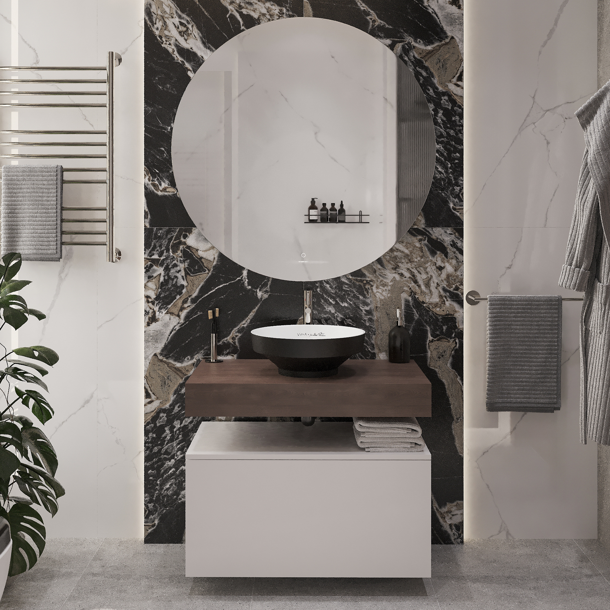 Мебель для ванной STWORKI Ольборг 80 столешница дуб карпентер, без отверстий, с тумбой 80, с раковиной Vitra Water jewels