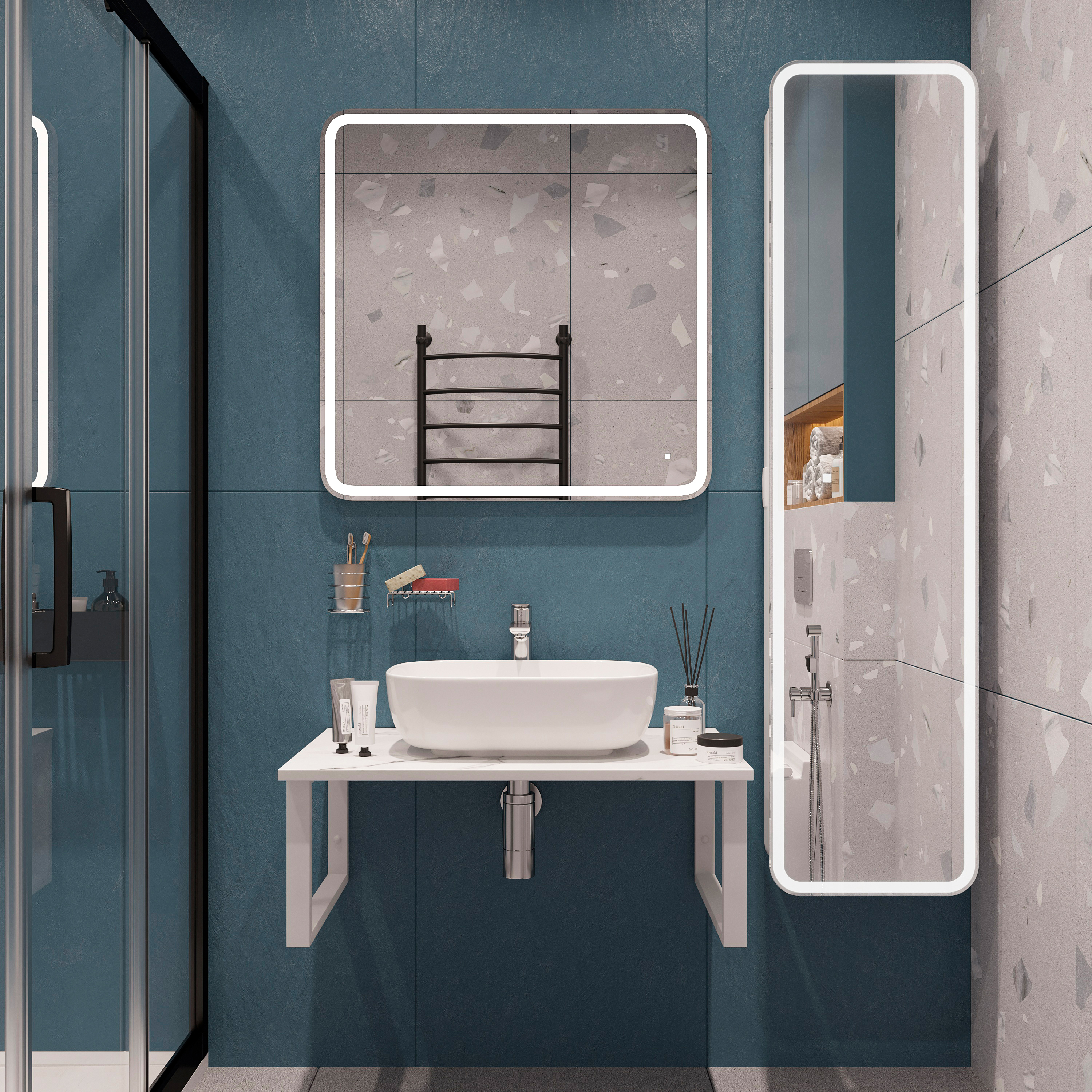 Мебель для ванной комнаты DIWO Элиста 80 белый мрамор, с раковиной Moduo 50 Square