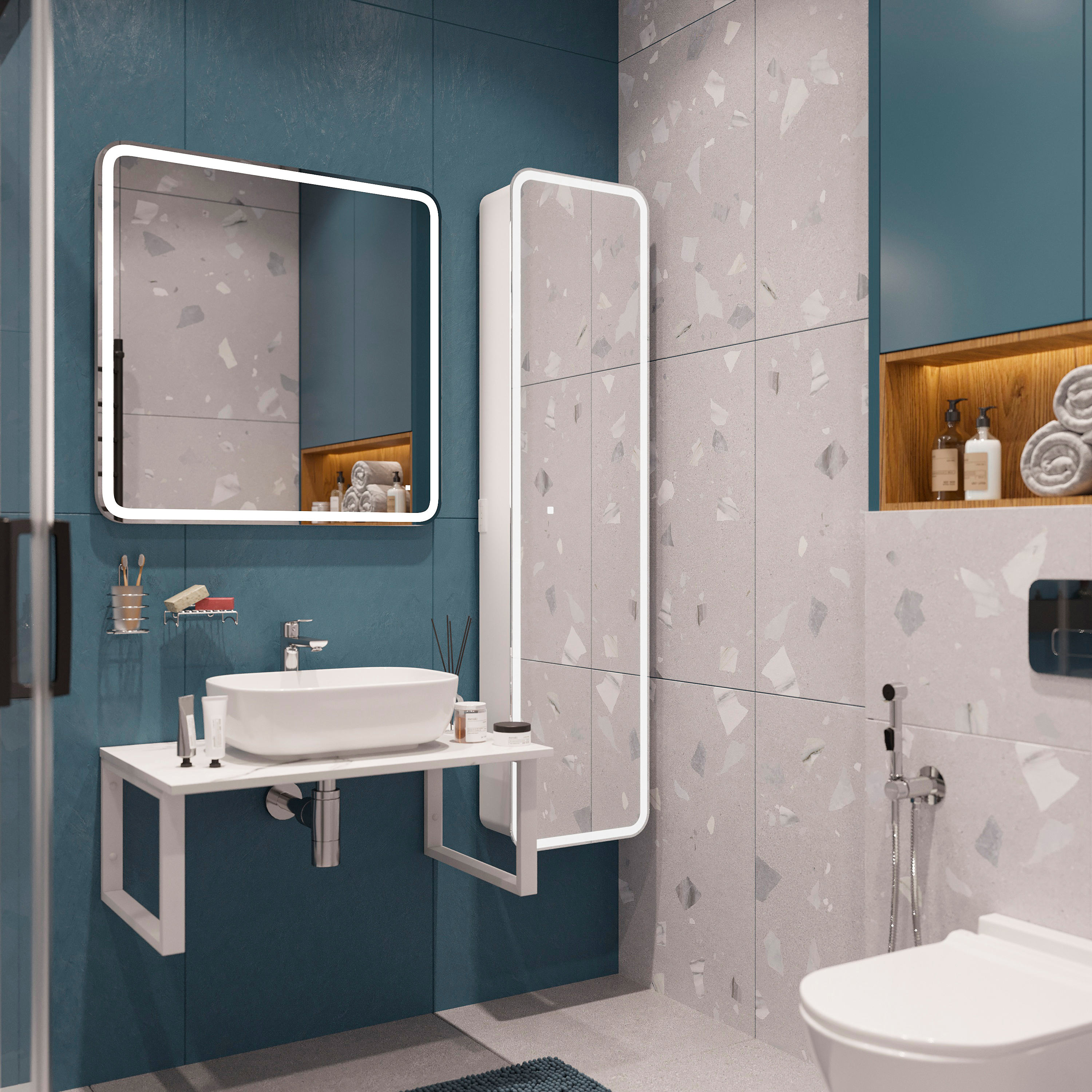 Мебель для ванной комнаты DIWO Элиста 80 белый мрамор, с раковиной Moduo 50 Square купить в Тамбове