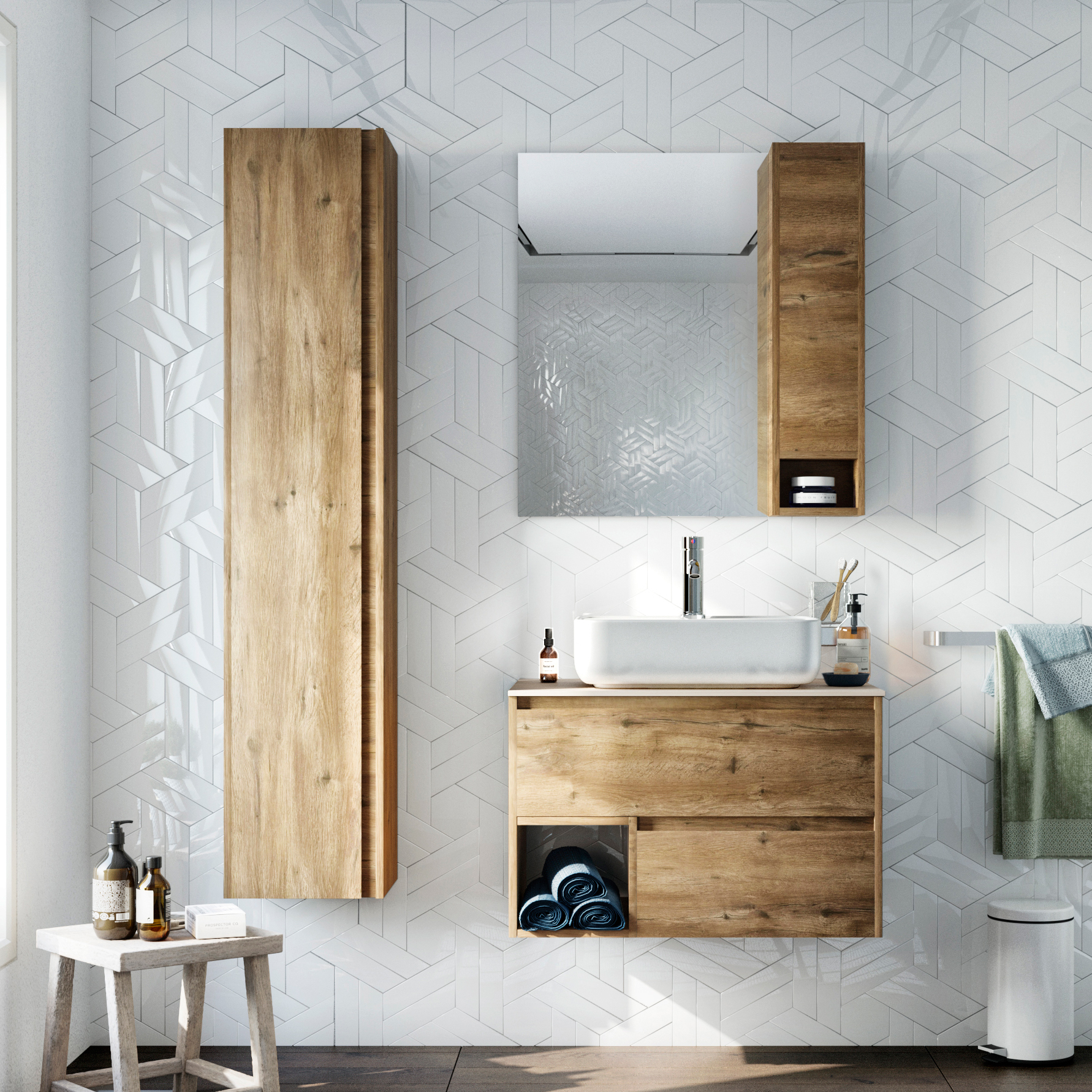 Мебель для ванной комнаты STWORKI Карлстад 75 дуб рустикальный, роверелла, в стиле лофт, под дерево, российская