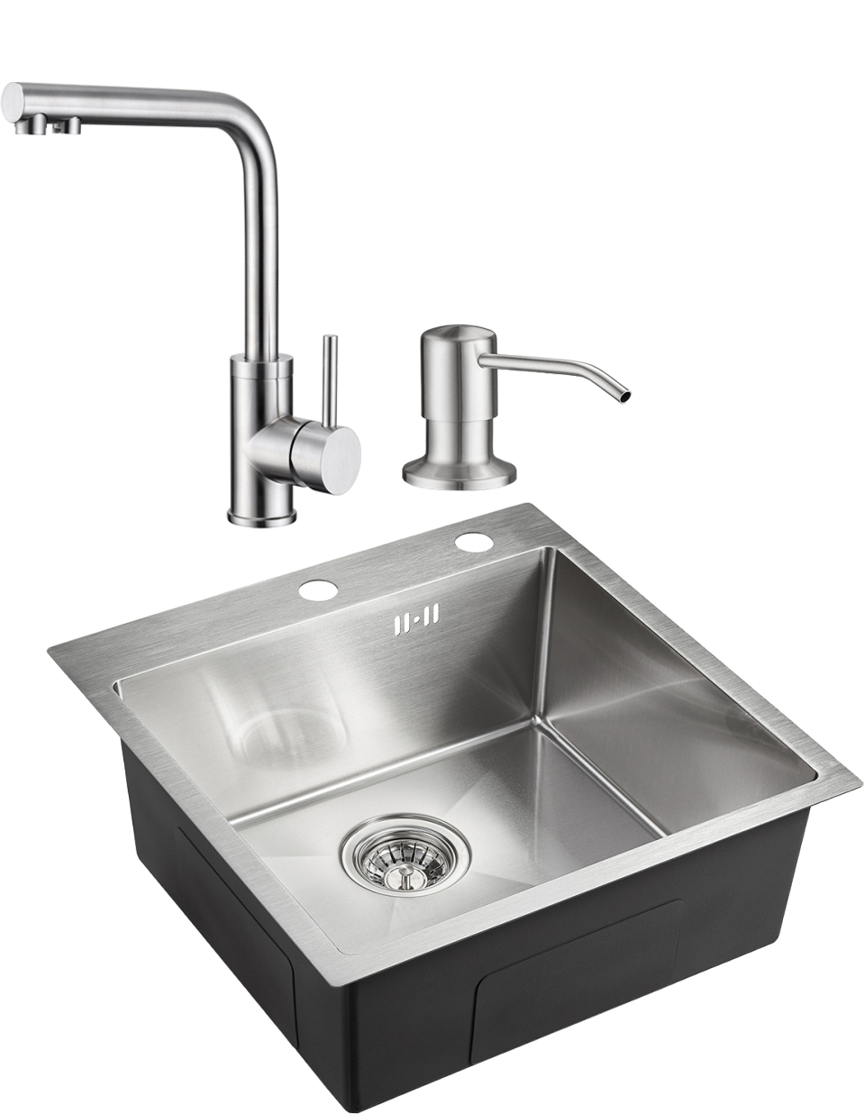 Комплект Мойка Domaci Равенна PVD DMB-117A брашированная сталь + Смеситель DCB 7015 сатин + Дозатор 401 сатин