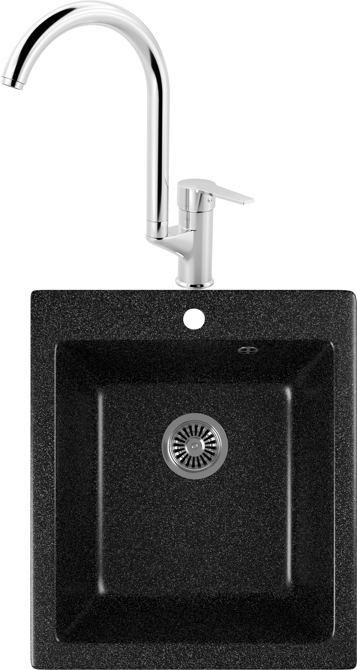 Комплект Мойка кухонная Domaci Бьелла DMC-17 черная + Смеситель для кухни MEGA Snow MG-SH03 хром