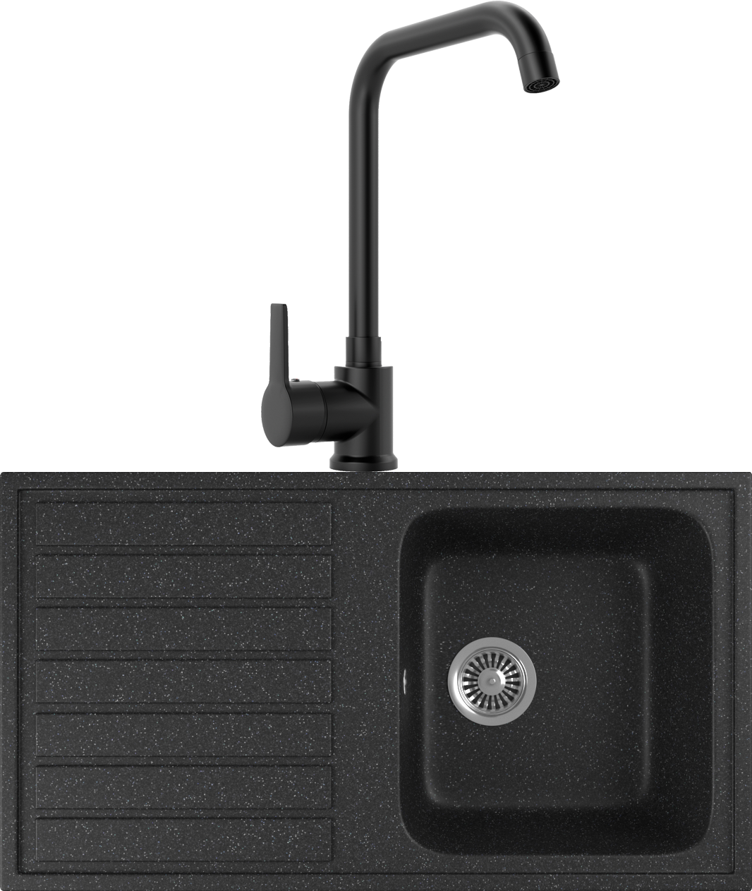 Комплект Мойка кухонная Domaci Бьелла DMC-20 черная + Смеситель для кухни MEGA Ege MG-PL10-B черный
