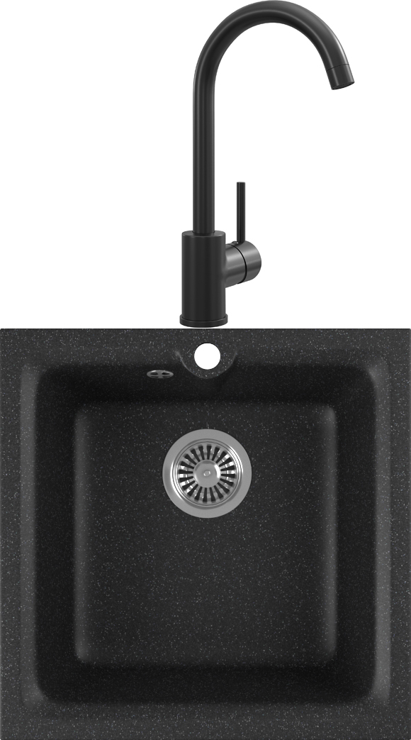 Комплект Мойка кухонная Domaci Бьелла DMC-42 черная + Смеситель для кухни Domaci Равенна KS-01b черный