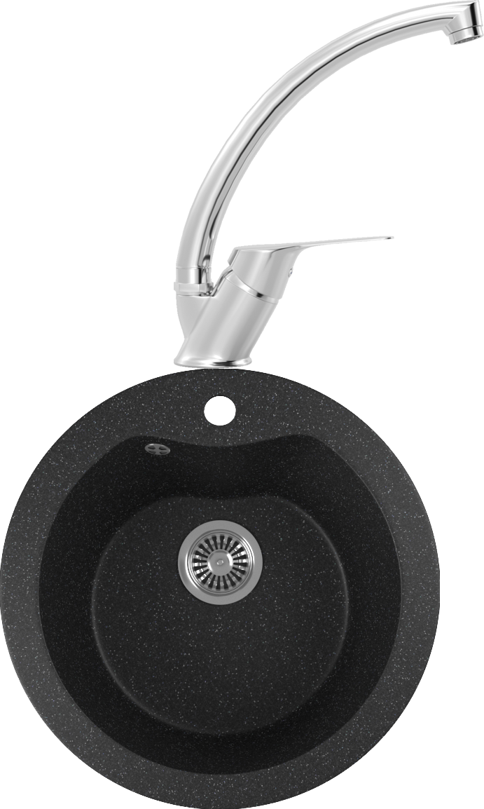 Комплект Мойка кухонная Domaci Бьелла DMC-08S черная + Смеситель для кухни MEGA Mega MG-BMK016 хром