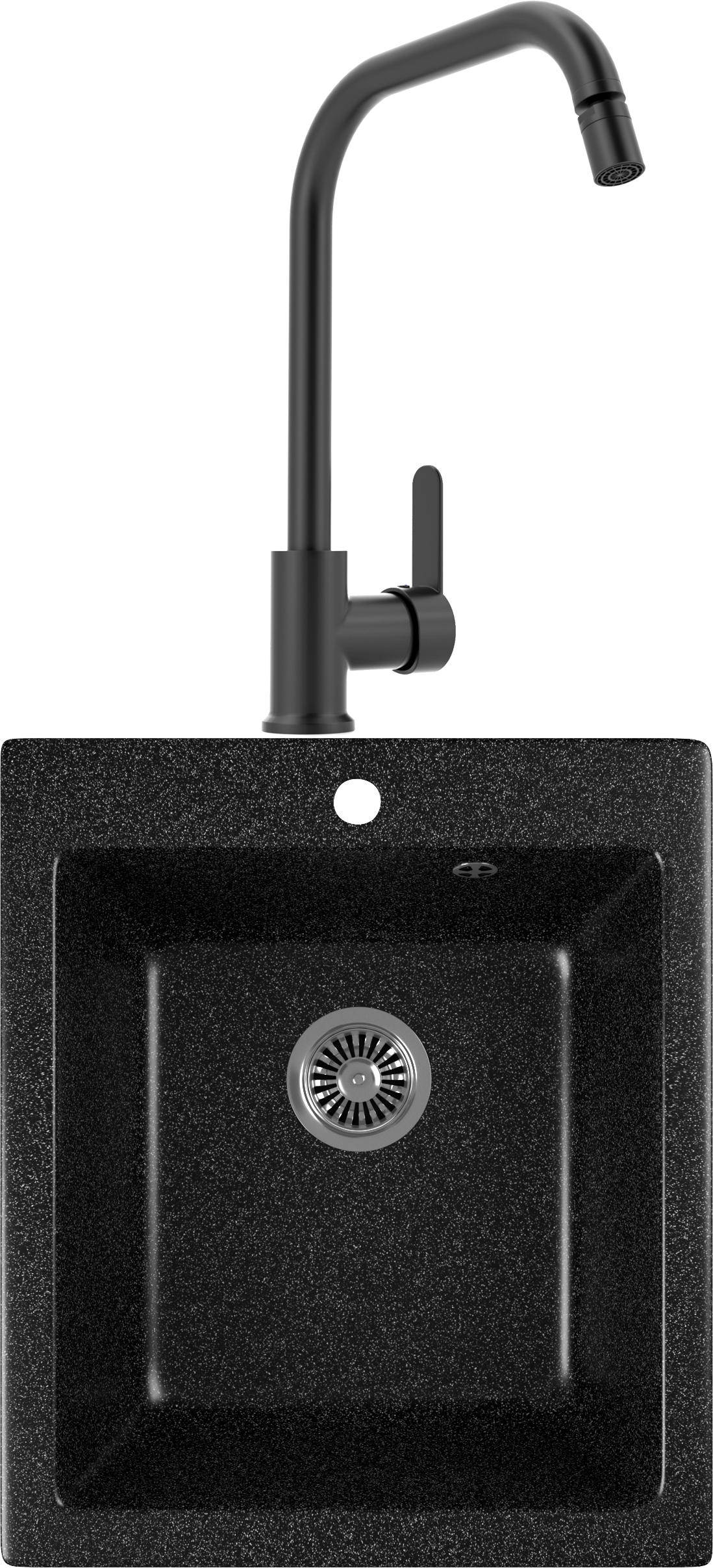 Комплект Мойка кухонная Domaci Бьелла DMC-17 черная + Смеситель для кухни MEGA City MG- ZRV104-B черный