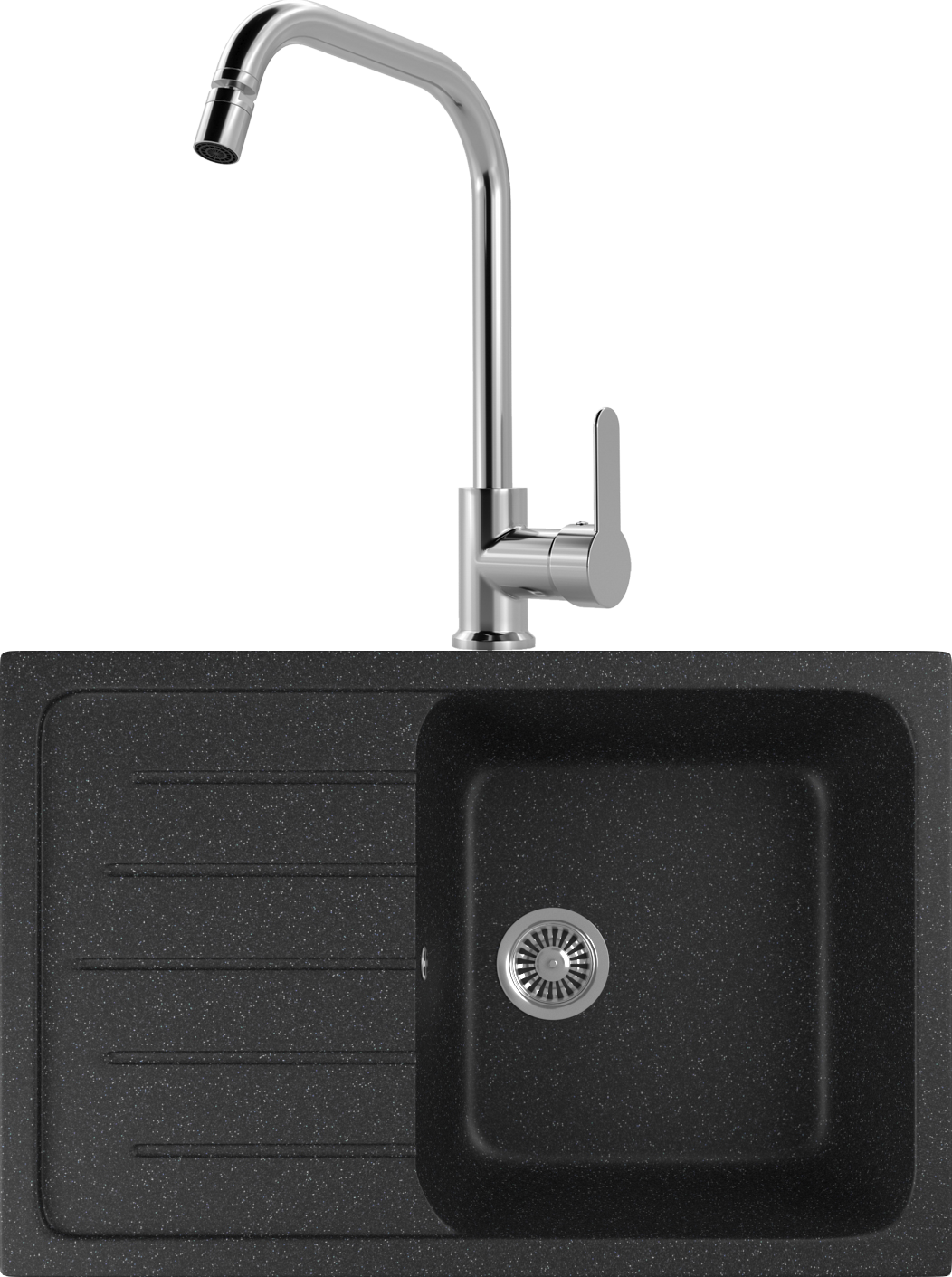Комплект Мойка кухонная Domaci Бьелла DMC-76 черная + Смеситель для кухни MEGA City MG- ZRV104 хром