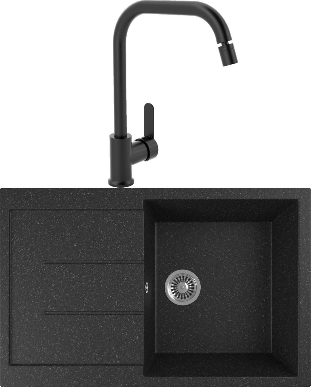 Комплект Мойка кухонная Domaci Бьелла DMC-25 черная + Смеситель для кухни MEGA City MG- ZRV104-B черный