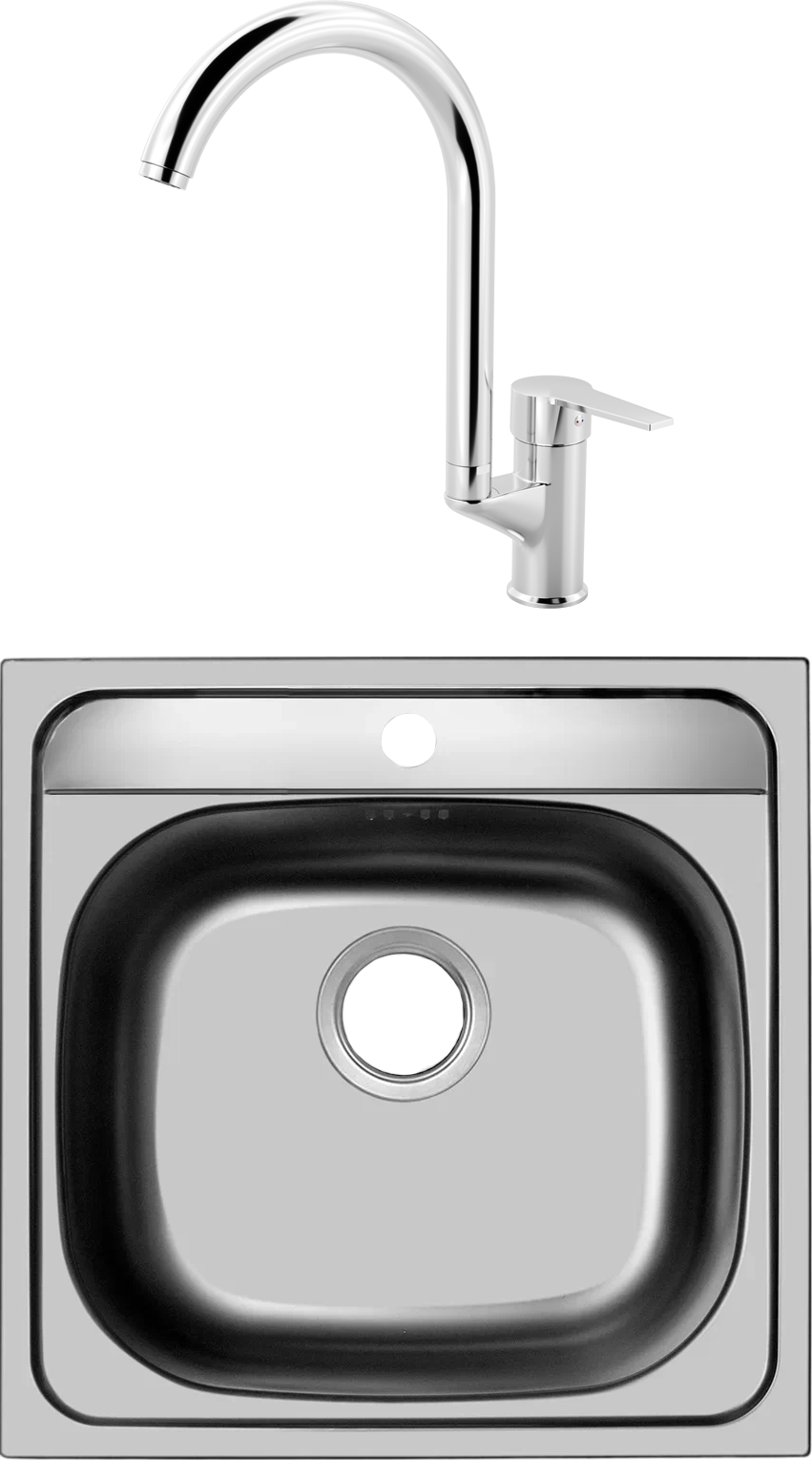 Комплект Мойка Domaci Равенна Ssik DCL 480*480 (6) TG + Смеситель MEGA Snow MG-SH03 хром