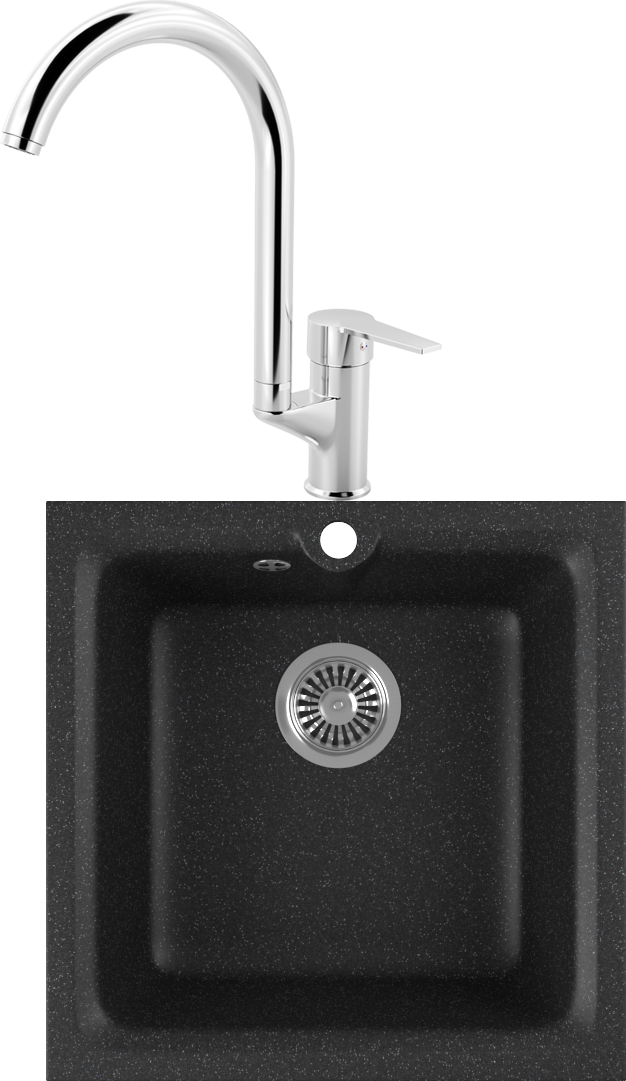 Комплект Мойка кухонная Domaci Бьелла DMC-42 черная + Смеситель для кухни MEGA Snow MG-SH03 хром