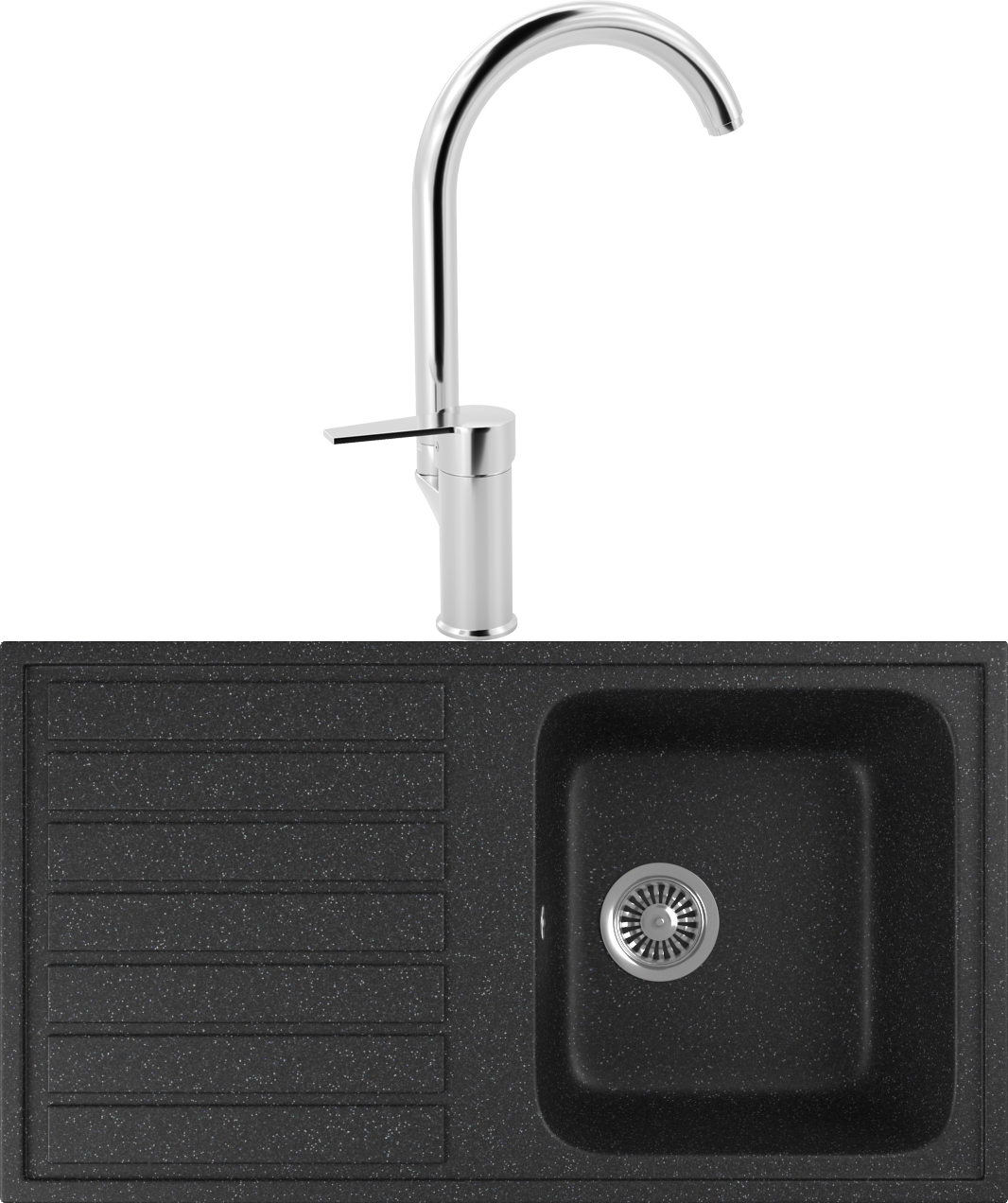 Комплект Мойка кухонная Domaci Бьелла DMC-20 черная + Смеситель для кухни MEGA Snow MG-SH03 хром