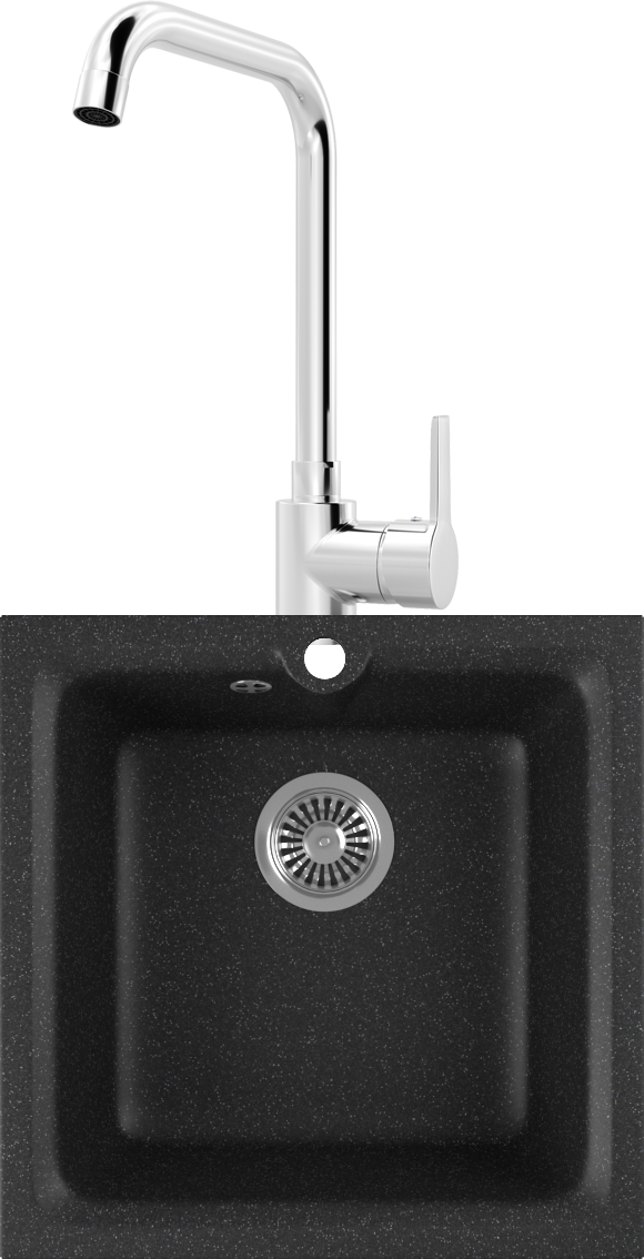 Комплект Мойка кухонная Domaci Бьелла DMC-42 черная + Смеситель для кухни MEGA Ege MG-PL10 хром