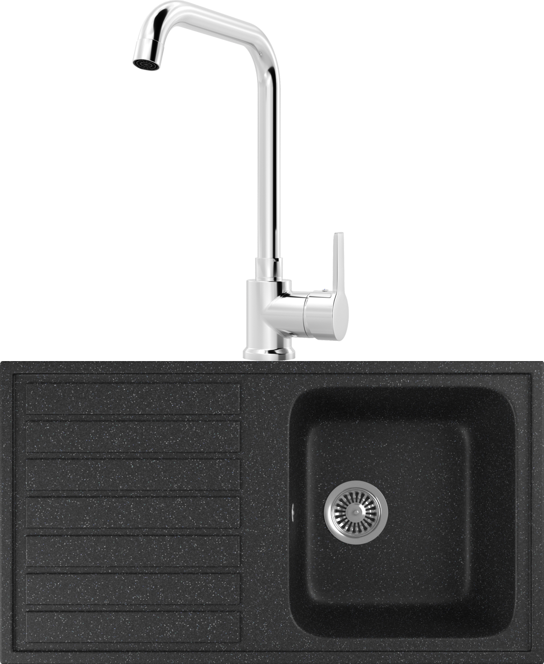 Комплект Мойка кухонная Domaci Бьелла DMC-20 черная + Смеситель для кухни MEGA Ege MG-PL10 хром