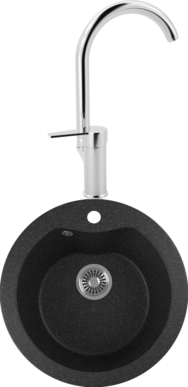 Комплект Мойка кухонная Domaci Бьелла DMC-08S черная + Смеситель для кухни MEGA Snow MG-SH03 хром