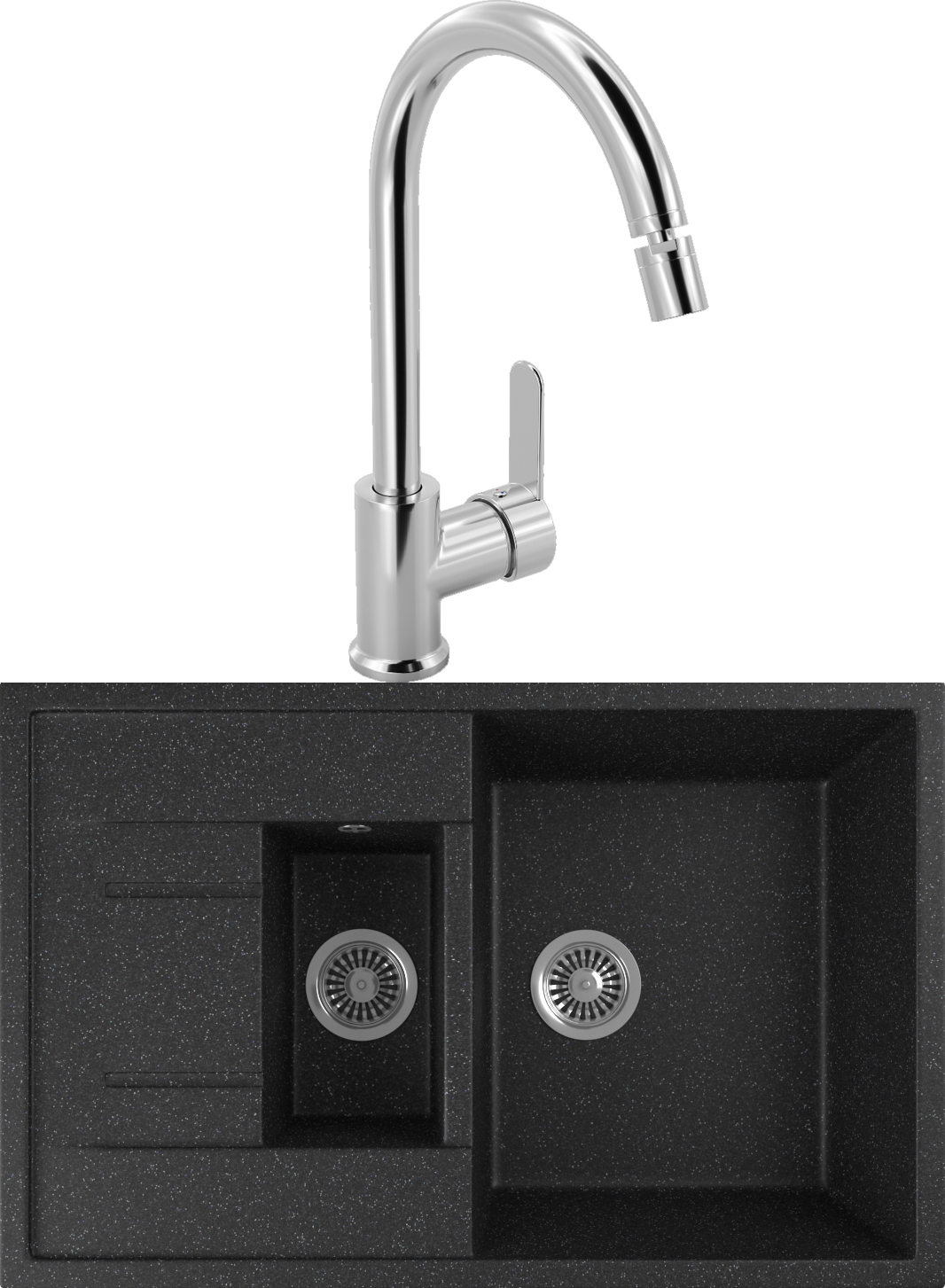 Комплект Мойка кухонная Domaci Бьелла DMC-21K черная + Смеситель для кухни MEGA City MG-ZRV102 хром