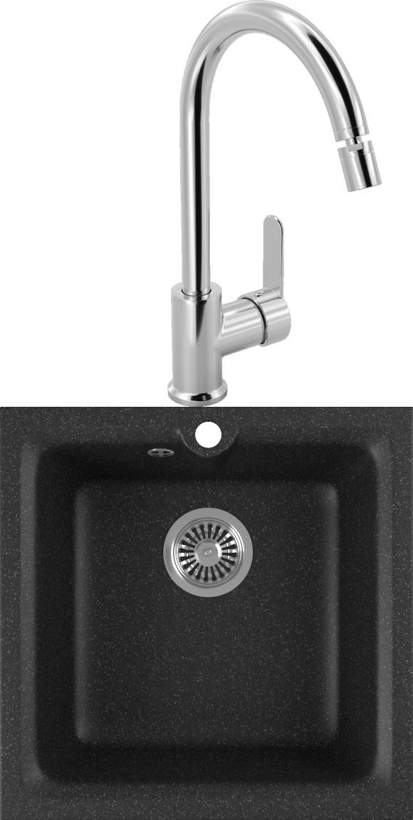 Комплект Мойка кухонная Domaci Бьелла DMC-42 черная + Смеситель для кухни MEGA City MG-ZRV102 хром