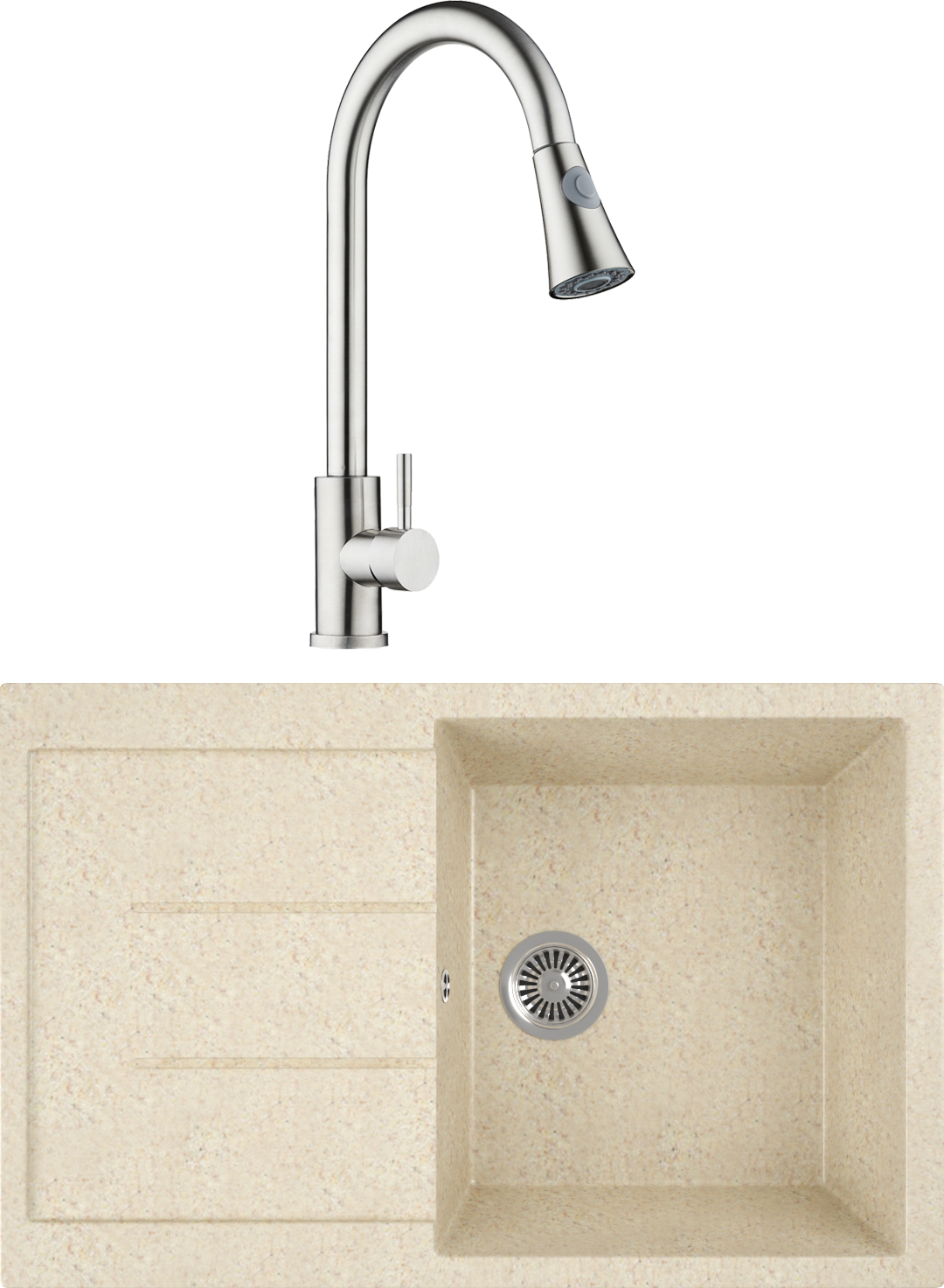 Комплект Мойка Domaci Бьелла DMC-25 бежевая + Смеситель Равенна D99-120st